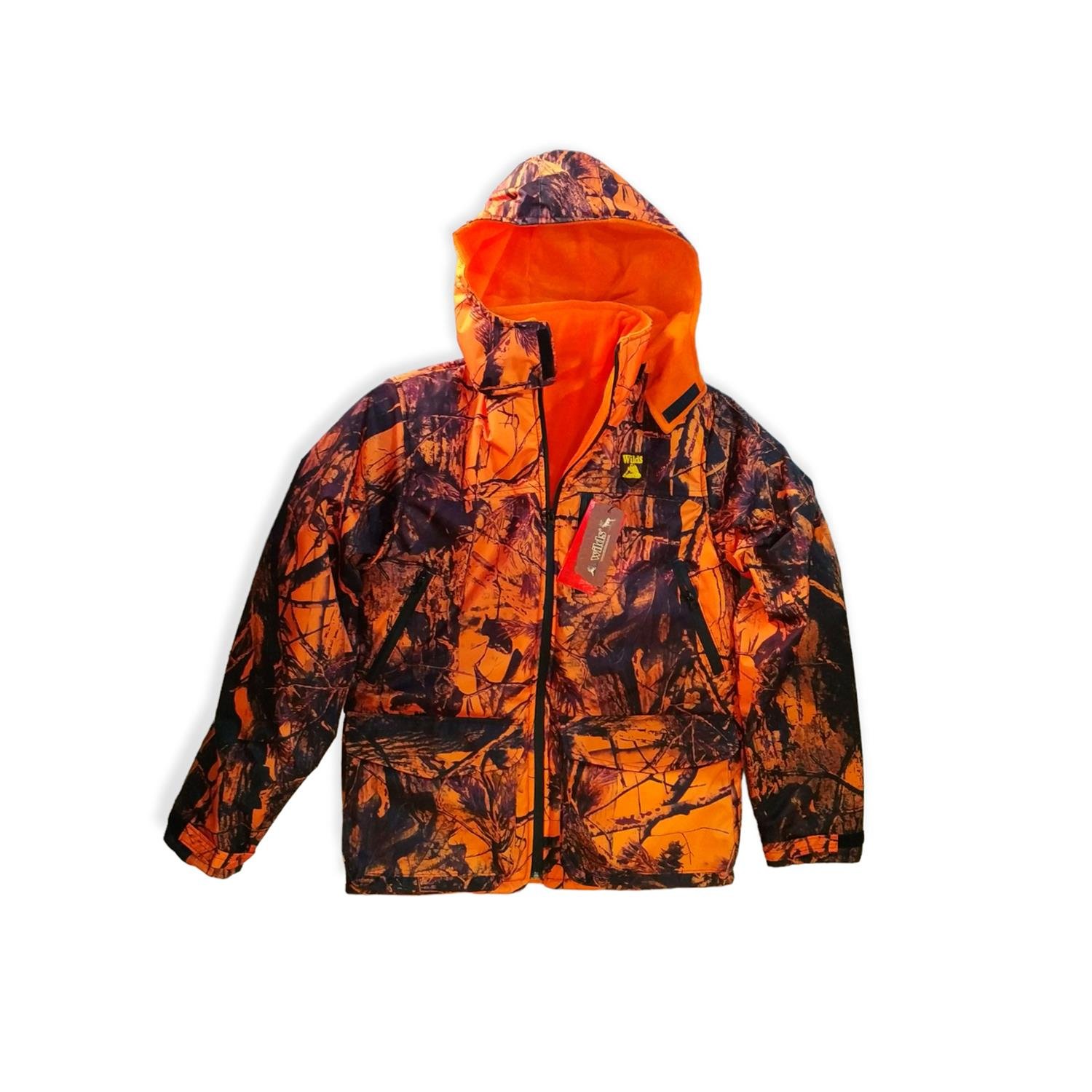Softshell Turuncu Orman Desenli Kamuflaj Kapşonlu Avcı Montu