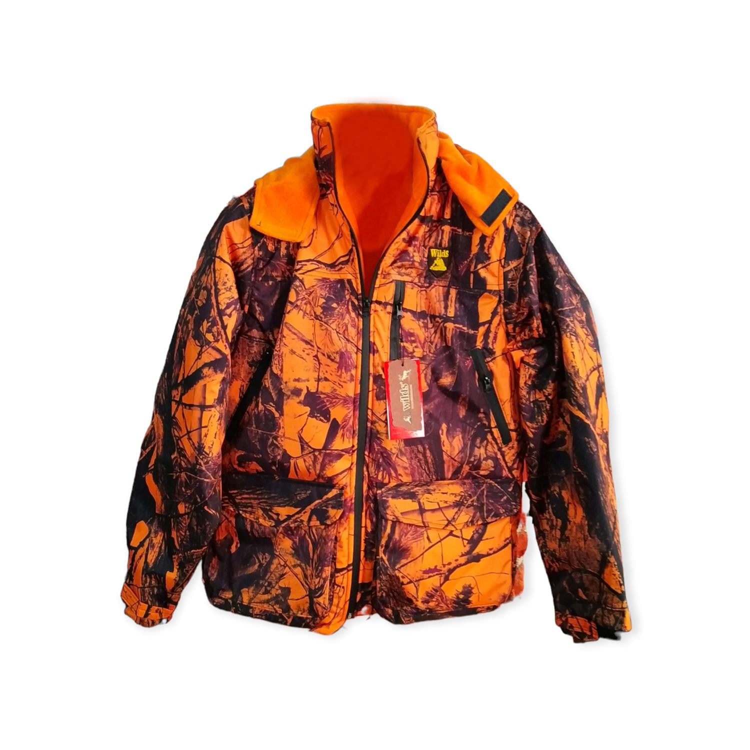 Softshell Turuncu Orman Desenli Kamuflaj Kapşonlu Avcı Montu