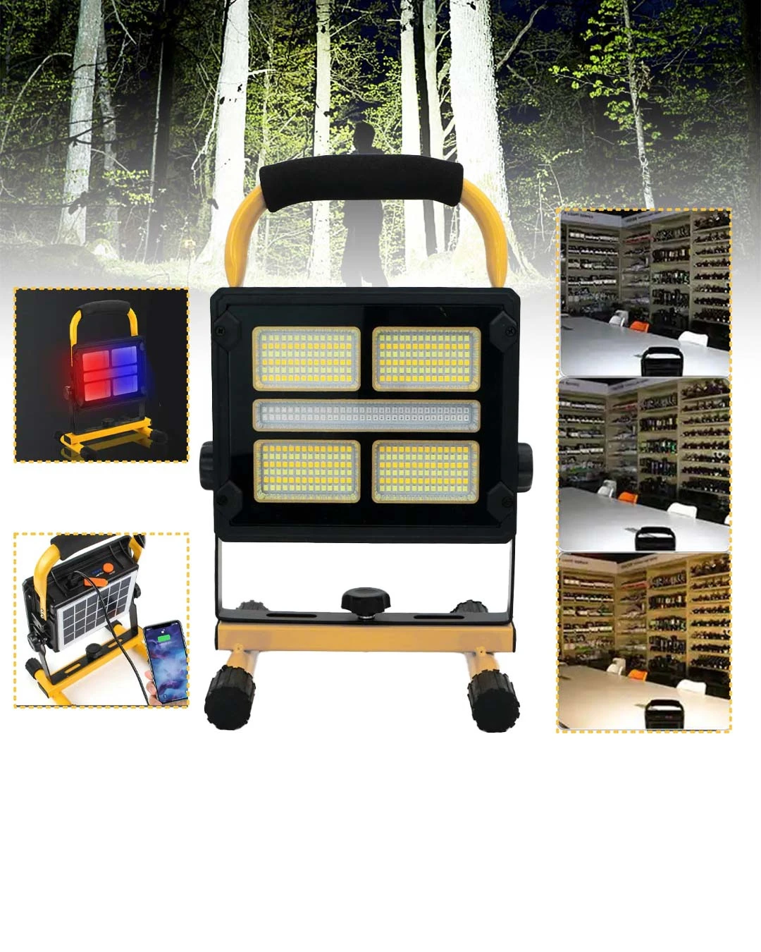 Solar ve USB Şarjlı Güçlü LED Çalışma Lambası Ayarlanabilir Açılı Kamp Feneri