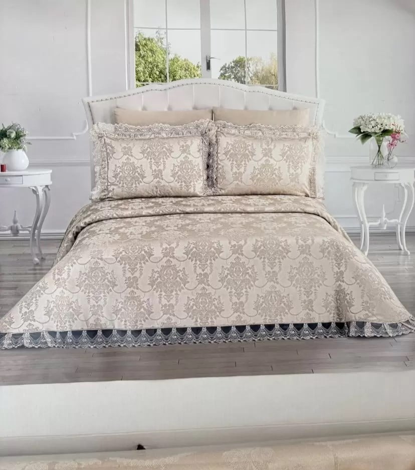 Şönil 3 Parça Çift Kişilik 255x265 cm Lüx Yatak Örtüsü Seti Çeyizlik Yatak Takımı