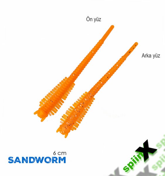 Spiinx Sandworm 6cm 18P Glow Orange Gum Lrf Silikon Sahte Yem