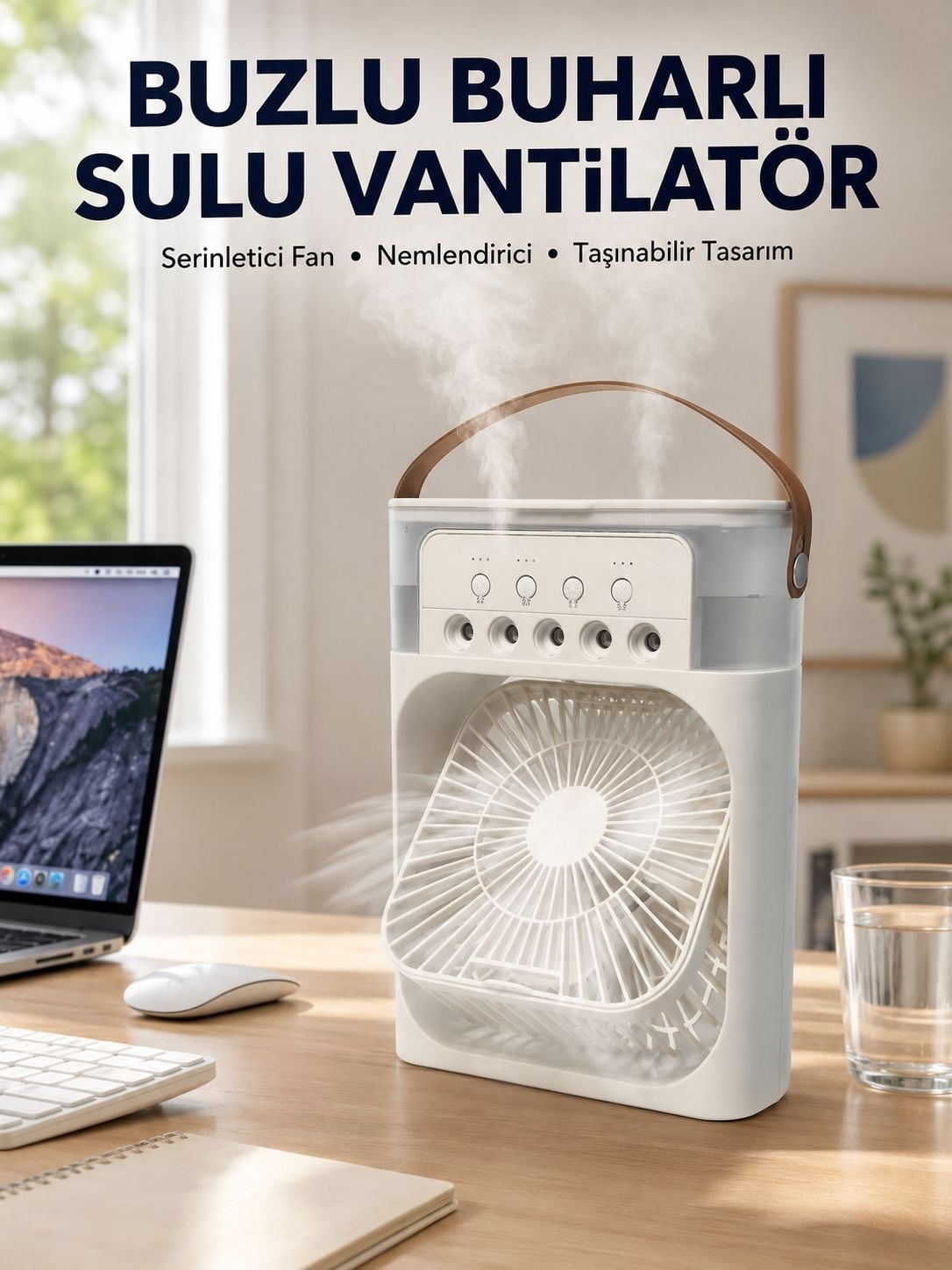 Spreyli Mini Masaüstü Fan | 500ML Su Hazneli, 3 Kademeli Soğutucu Yeni Nesil