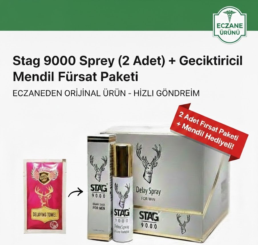Stagg 9000 Geciktirici Sprey (2 Adet) + Hijyenik Geciktirici Mendil Hediye - Eczane Çıkışlı Fırsat Paketi