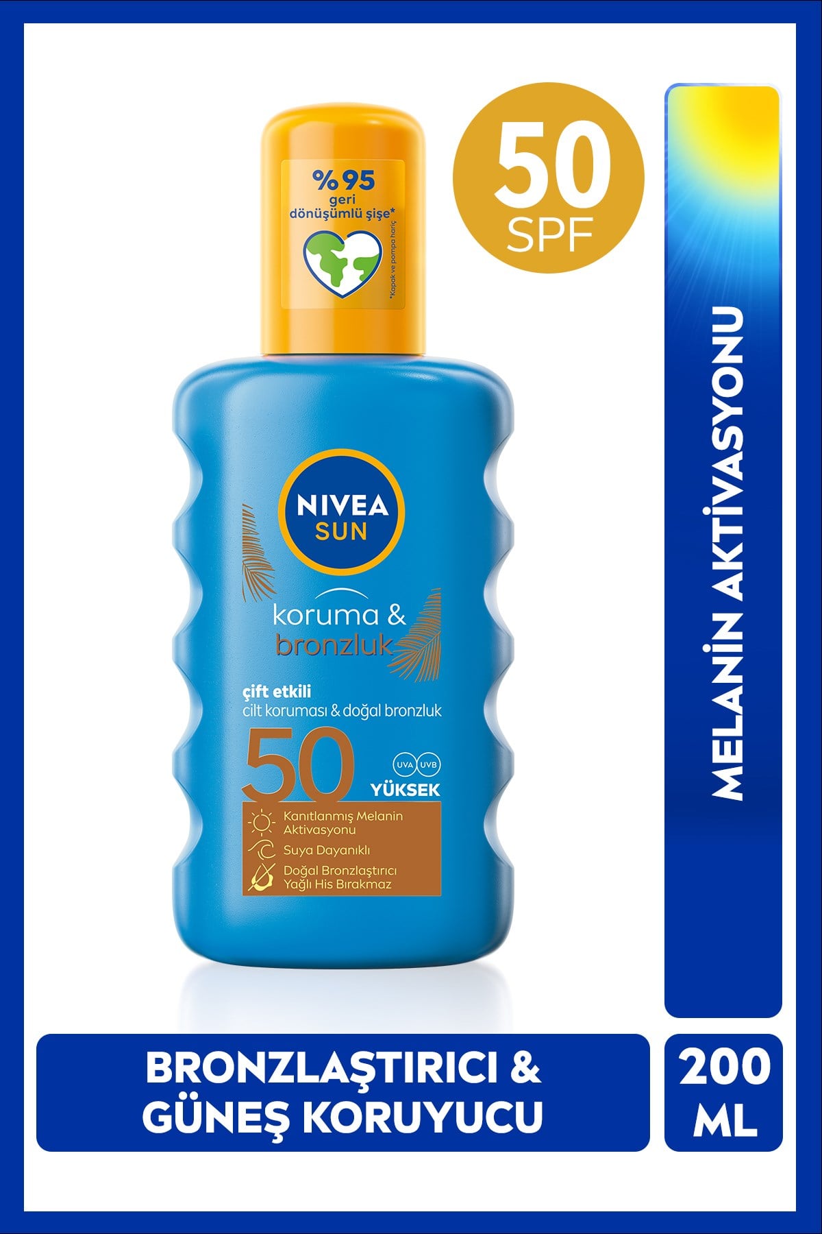 Sun Güneş Koruyucu Krem & SPF+50 Uva+uvb Bronzluk Artirici Sprey 200ML