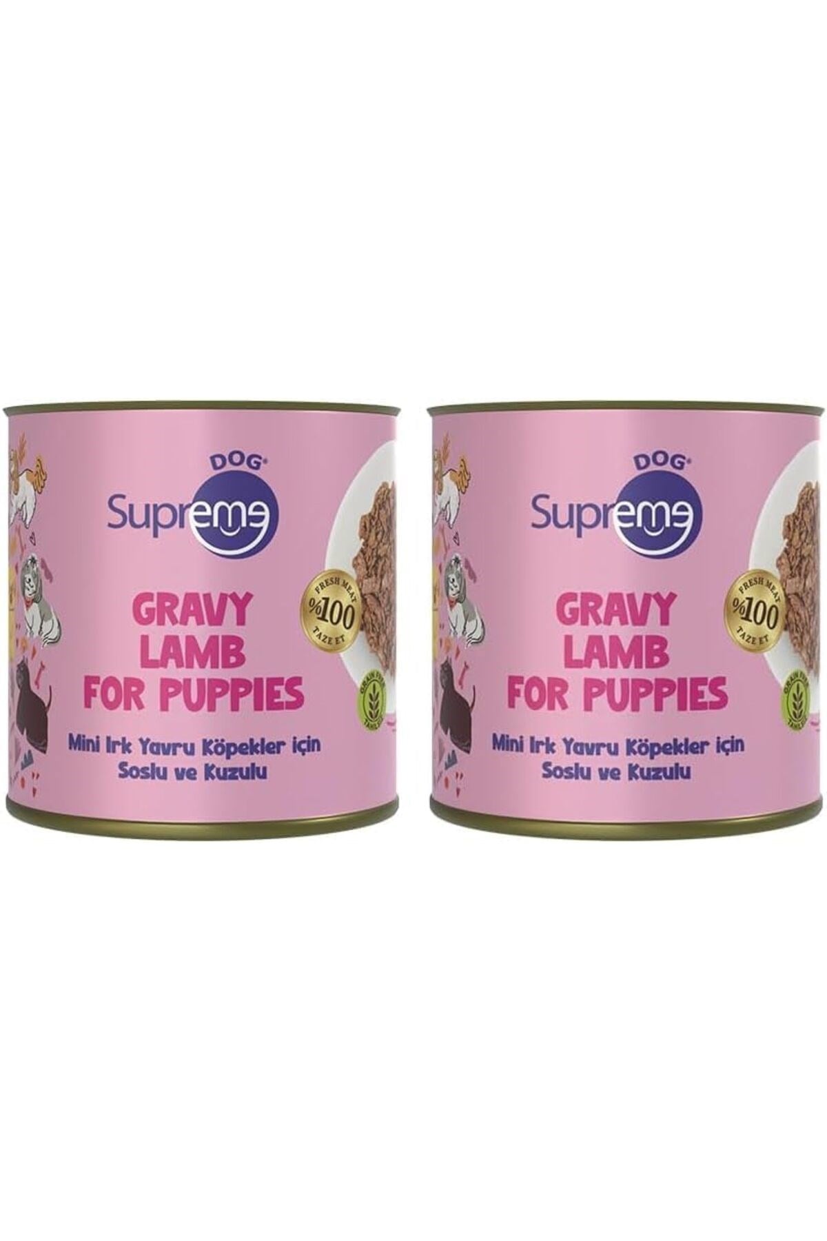 SUPREME Dog Mini Irk Yavru Köpekler için Soslu ve Kuzulu Konserve Mama 200 gr (2 paketi)