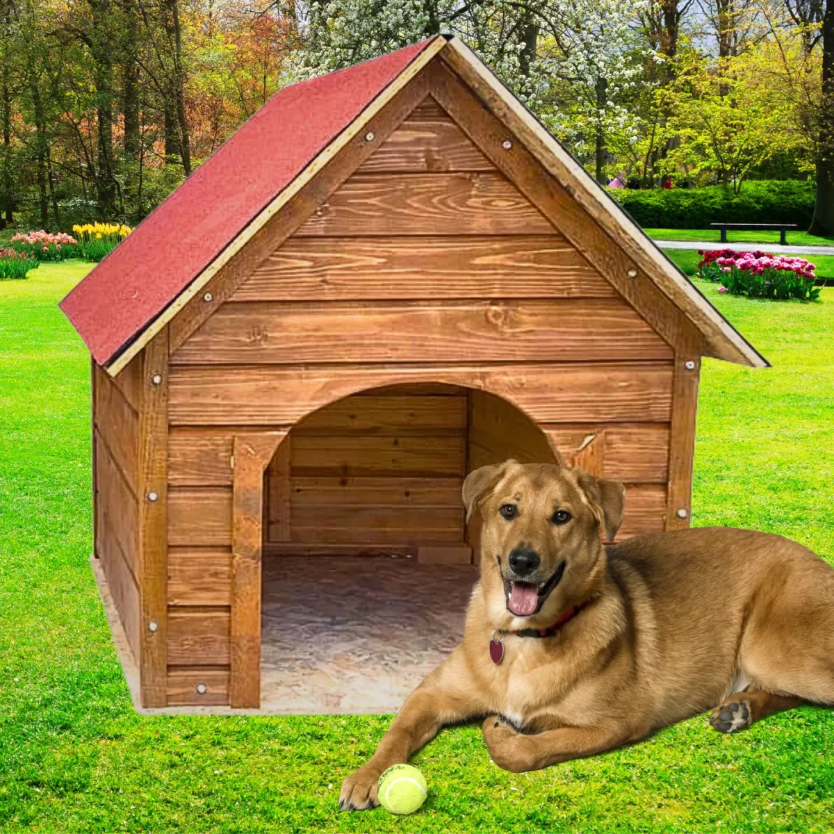 Suya Soğuğa Dayanıklı Lüks Büyük Boy Köpek Kulubesi Sokak Köpek Evi Kırmızı