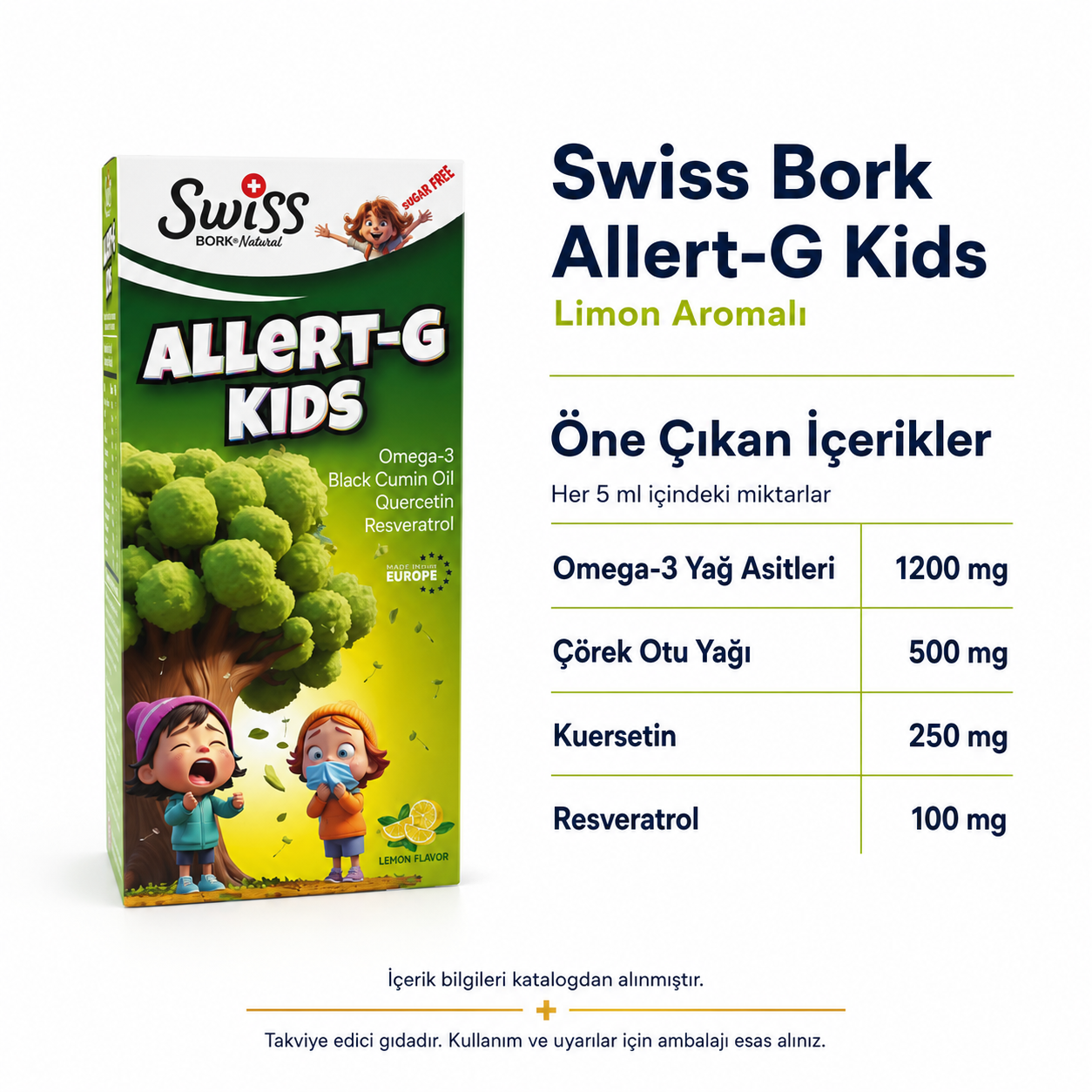 Swiss Bork Allert-G Kids Limon Aromalı Sıvı Takviye