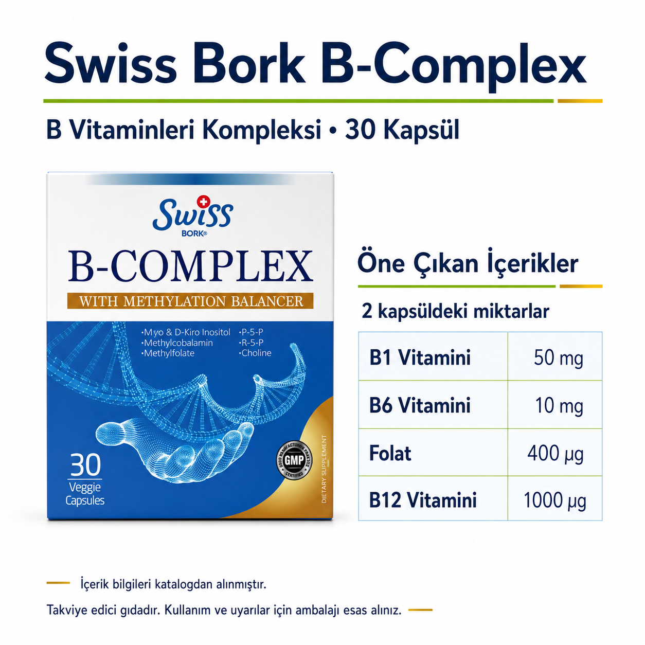 Swiss Bork B-Complex B Vitaminleri 30 Kapsül