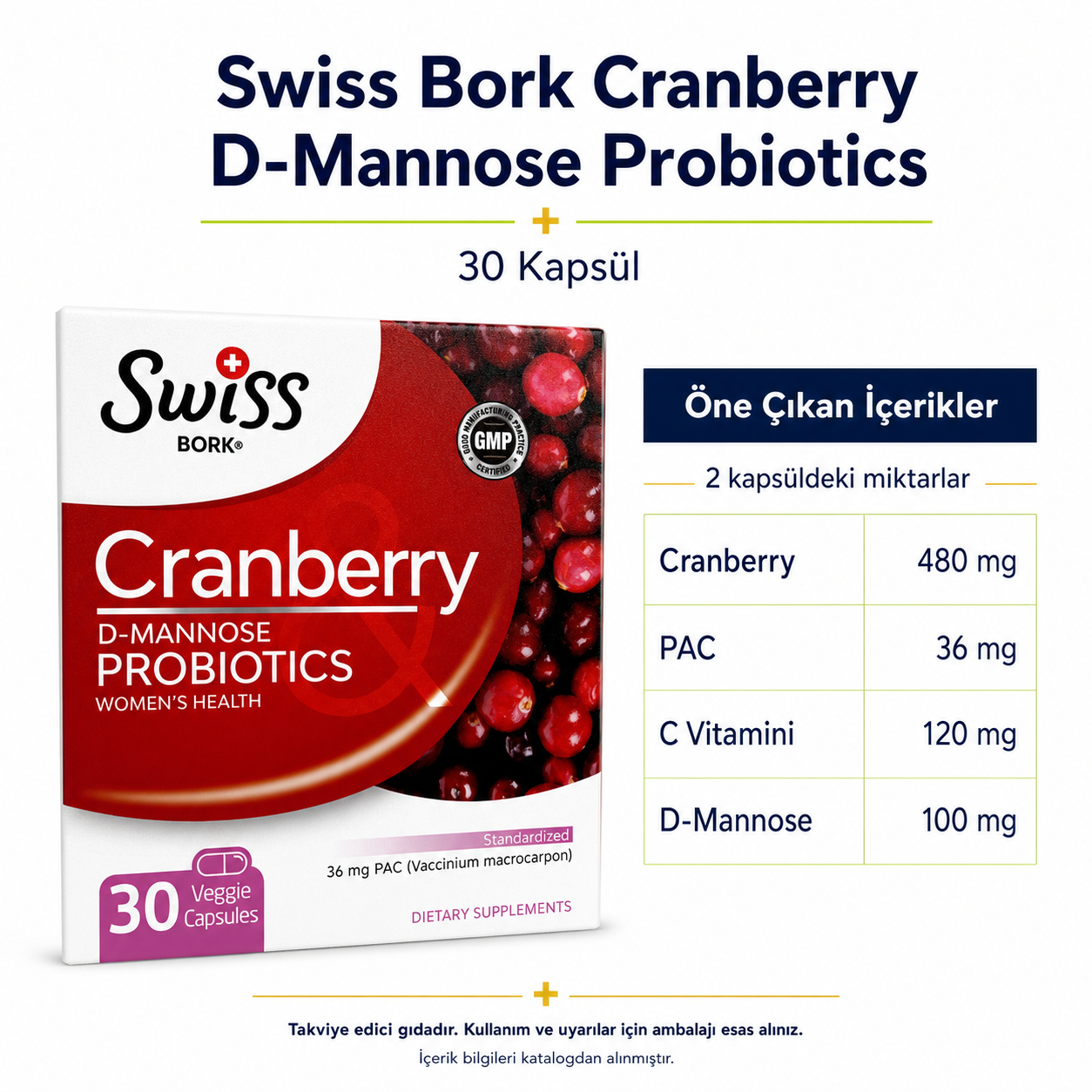 Swiss Bork Cranberry D-Mannose Probiyotik Kompleksi 30 Kapsül