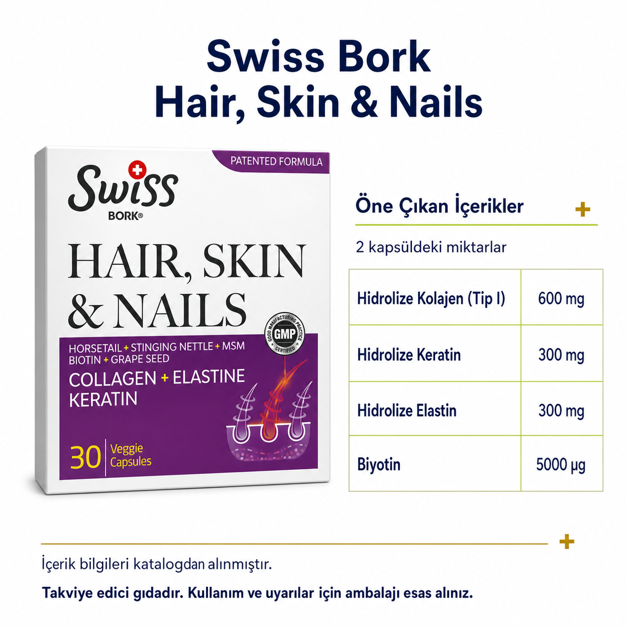 Swiss Bork Hair Skin & Nails Kolajen Keratin ve Elastin Kompleksi