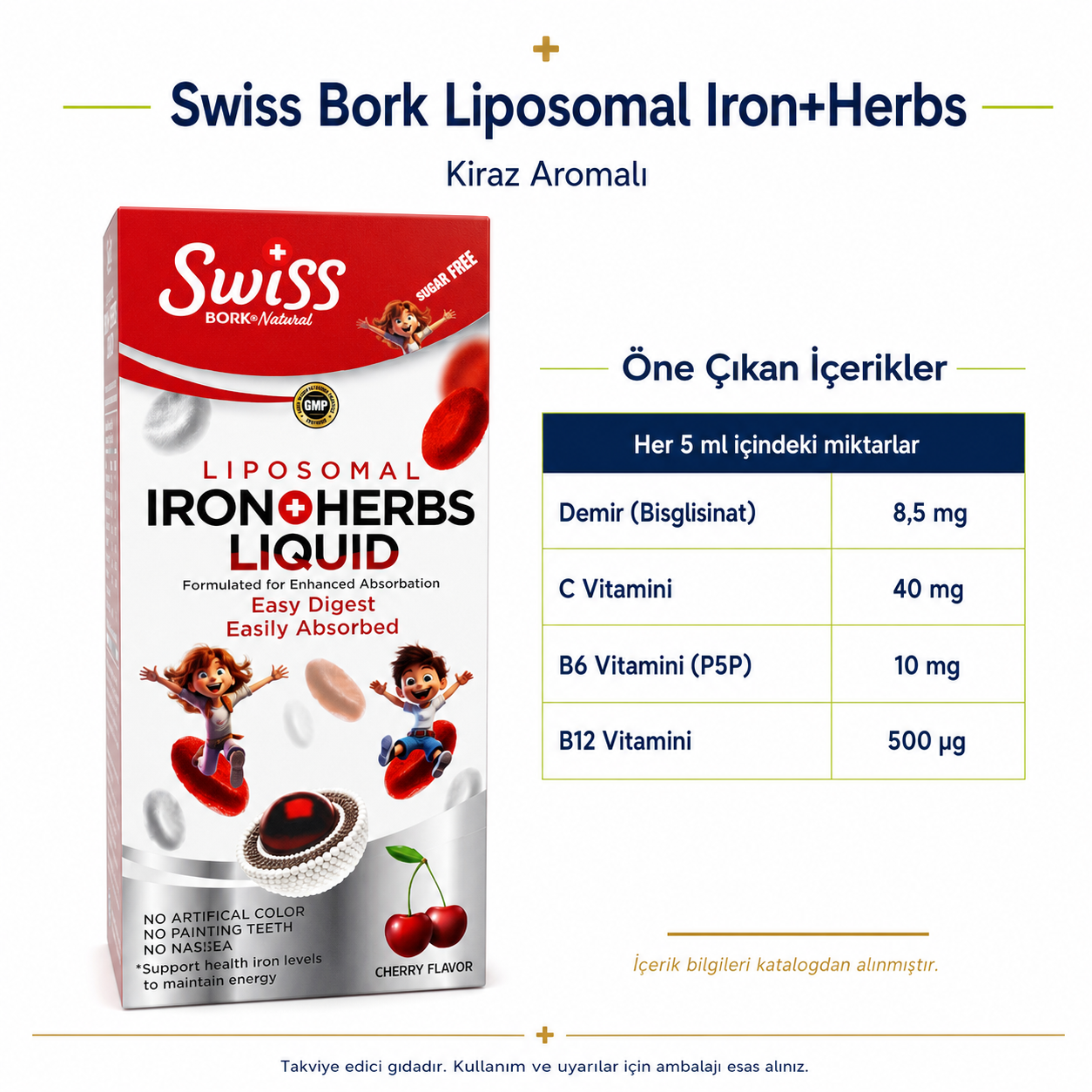 Swiss Bork Liposomal Iron + Herbs Kiraz Aromalı Sıvı Takviye