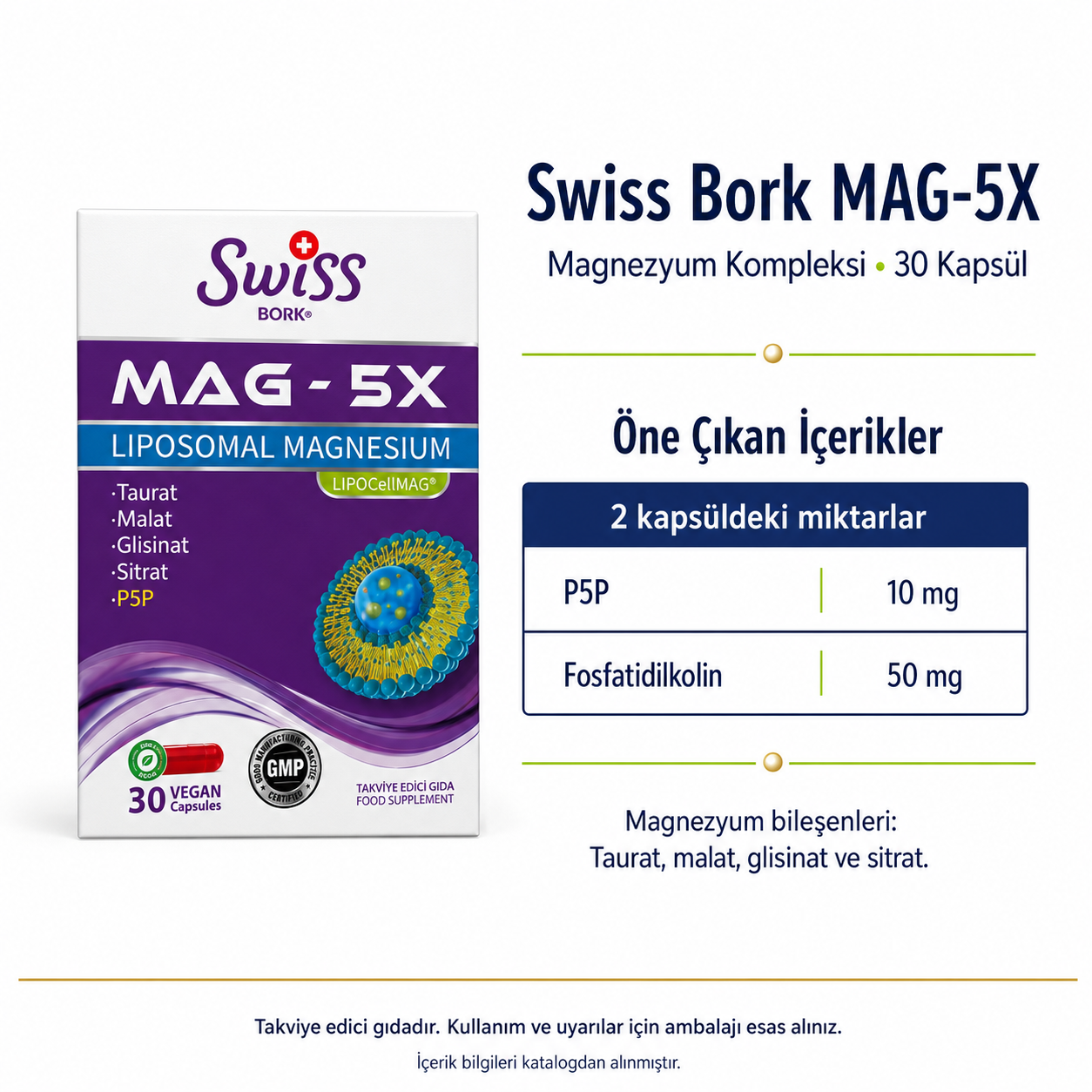 Swiss Bork MAG-5X Magnezyum Kompleksi 30 Kapsül