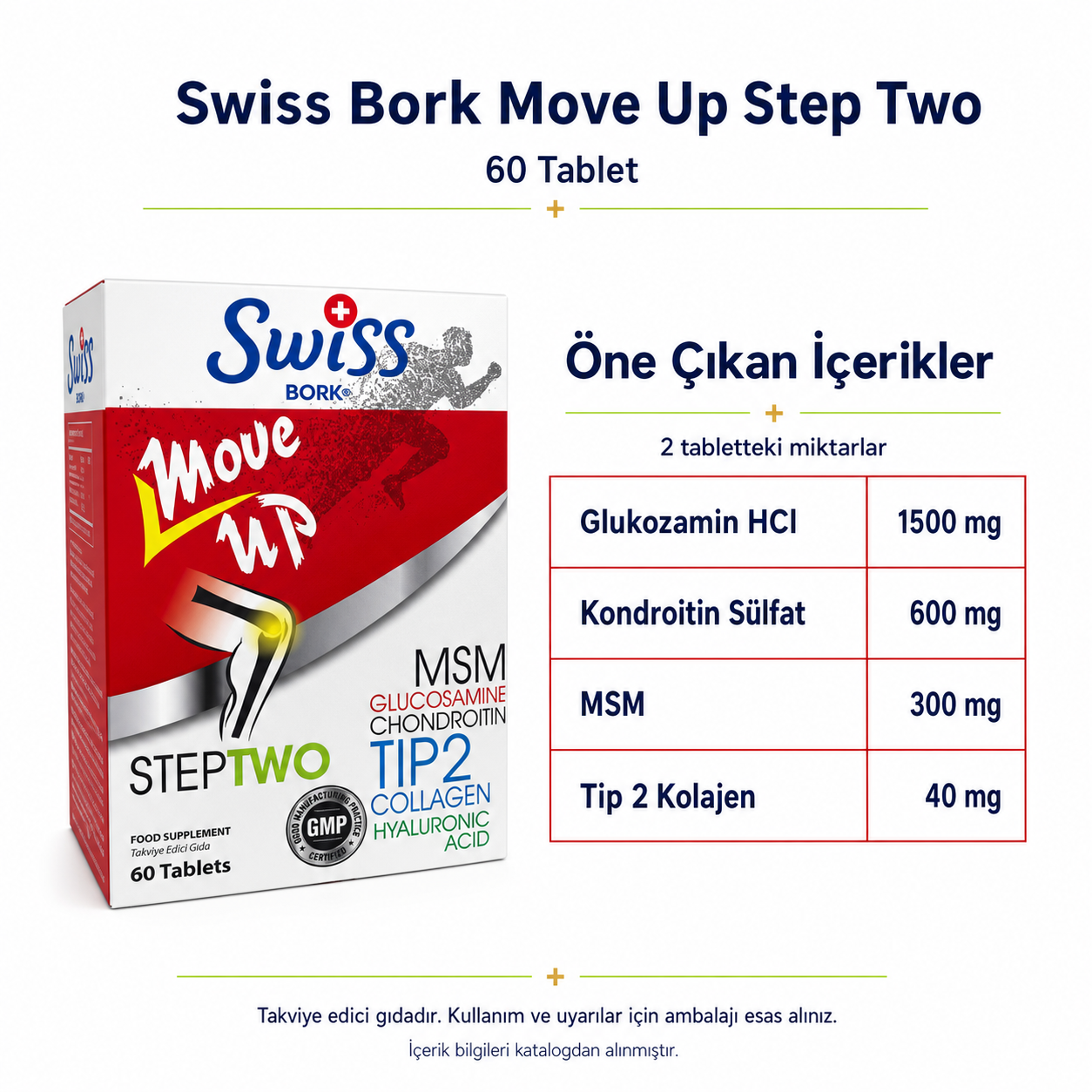 Swiss Bork Move Up Step Two Glukozamin ve Kolajen 60 Tablet