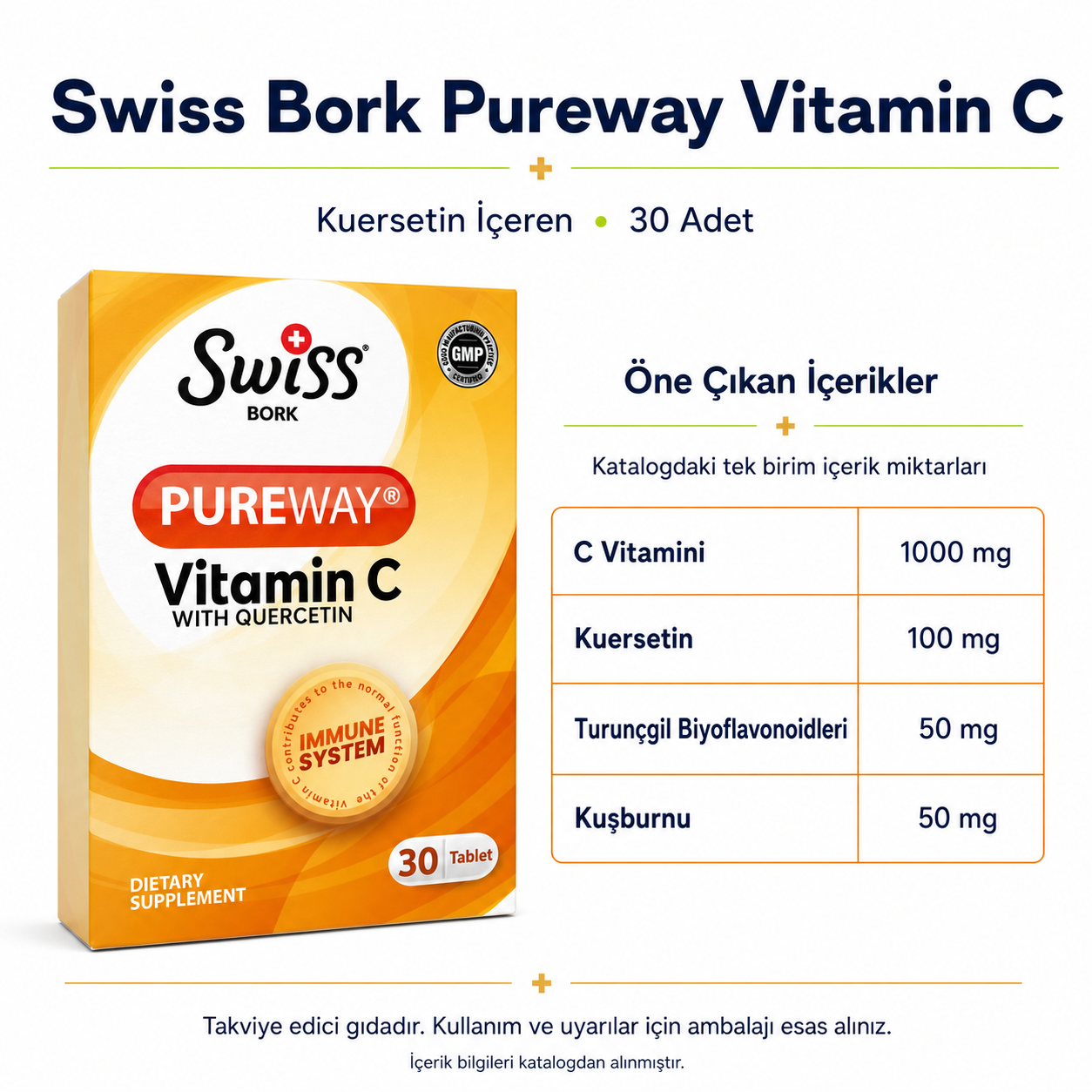 Swiss Bork Pureway C Vitamini ve Kuersetin 30 Adet