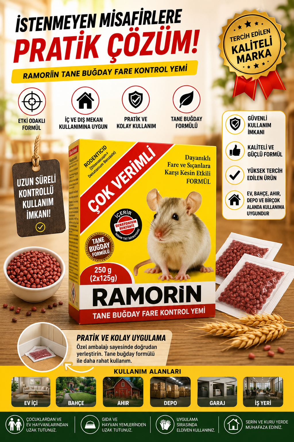 Tane Buğday Fare Kontrol Yemi 250 Gr Pratik Kullanım