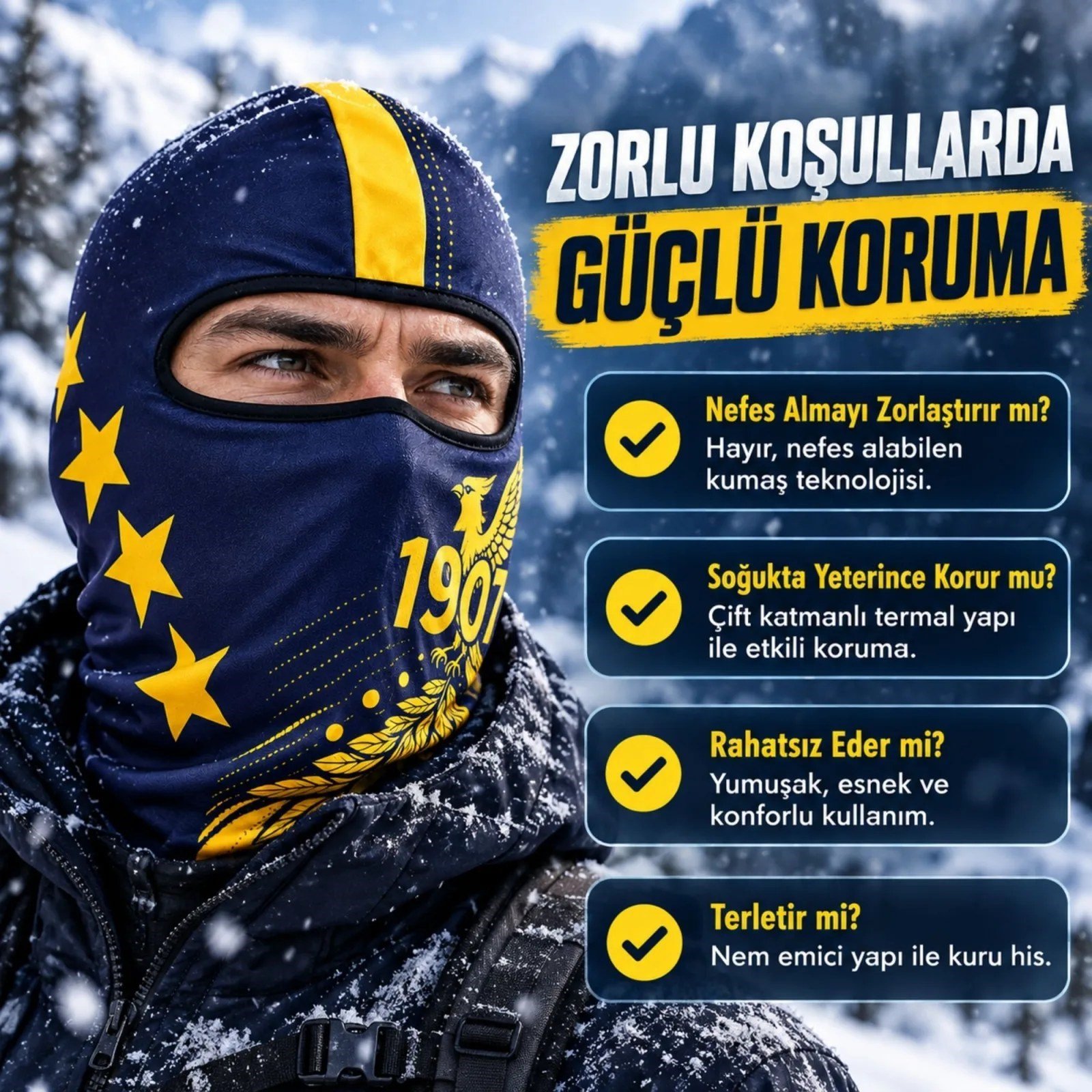 Taraftar Maskesi Kışlık Unisex Termal Balaklava Boyunluk Nefes Alabilen Rüzgara Dayanıklı