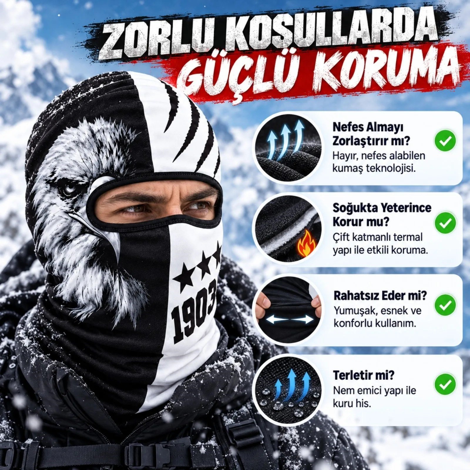 Taraftar Maskesi Kışlık Unisex Termal Balaklava Boyunluk Nefes Alabilen Rüzgara Dayanıklı