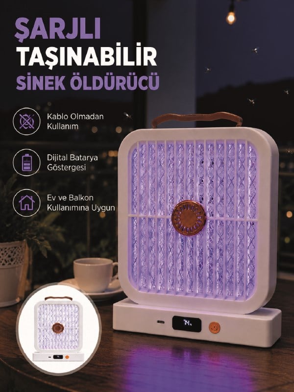 Taşınabilir Şarjlı Sivrisinek Öldürücü 365NM UV Işıklı Beyaz Model