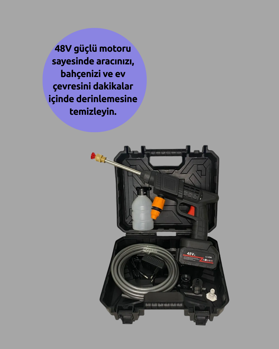 TEK BATARYALI 48V Şarjlı Basınçlı Yıkama Makinesi