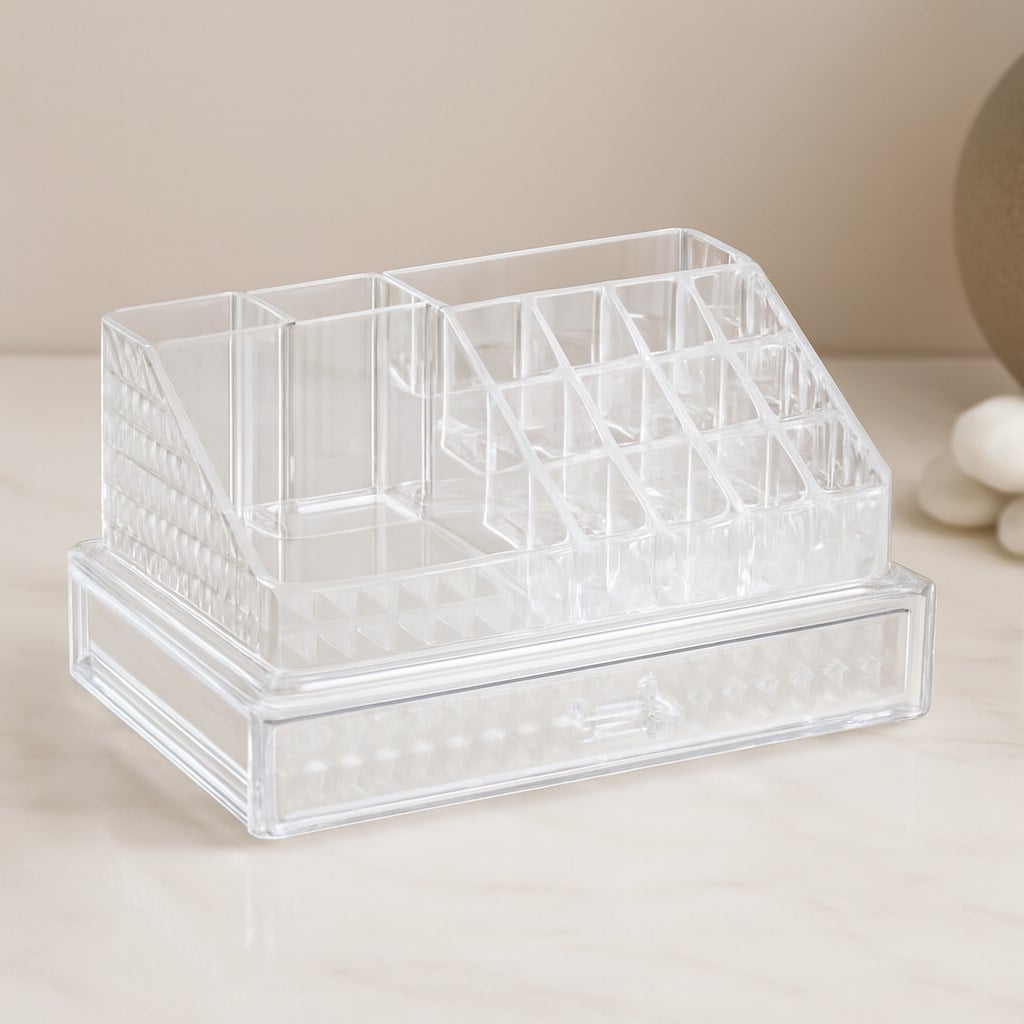 Tek Çekmeceli 16 Bölmeli Şeffaf Makyaj ve Takı Organizeri 23.3x13.5x11.5 cm