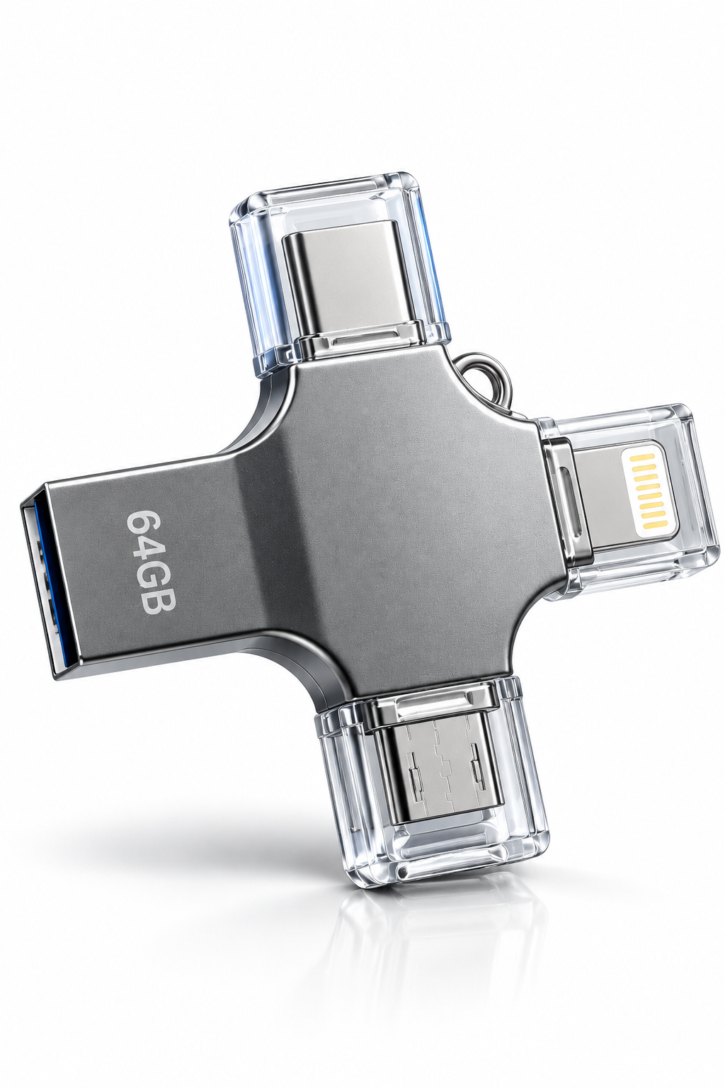 Tek Ürünle Birden Fazla Cihazda Kullanım Sunan 64GB Lightning Type C USB MicroUSB Girişli Flash Bellek