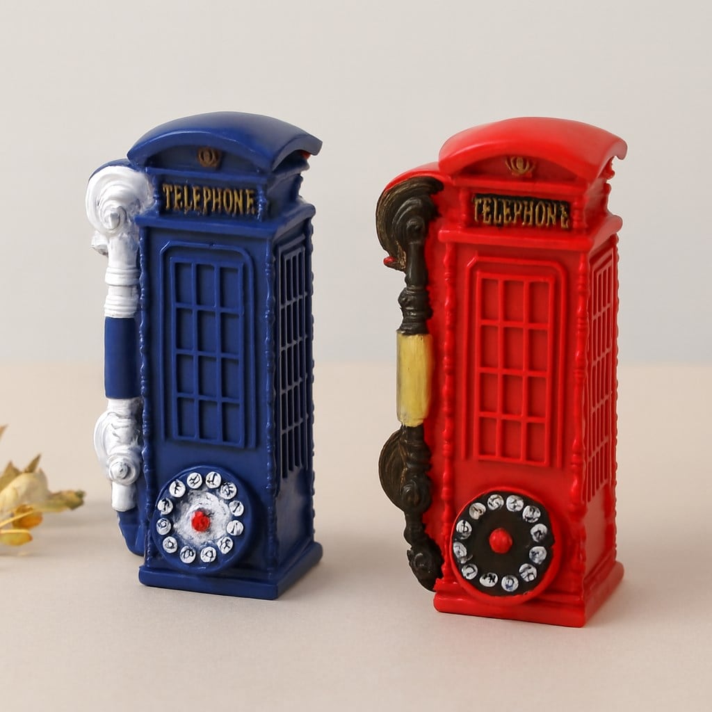 Telefon Kulübesi Dekoratif Reçine Kumbara - Vintage 20x6x6 cm