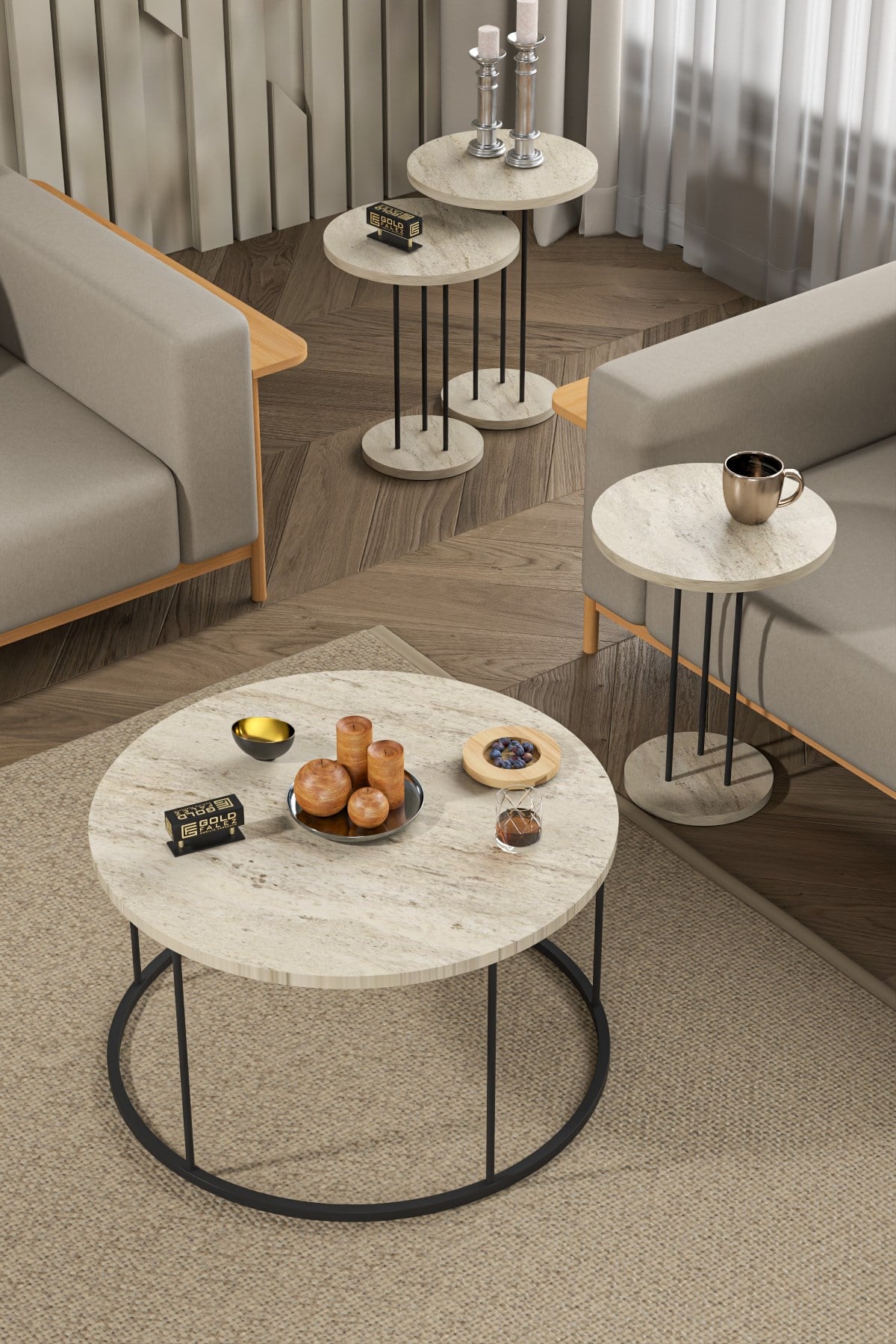 Terra Sehpa Seti Traverten Bej 4'lü