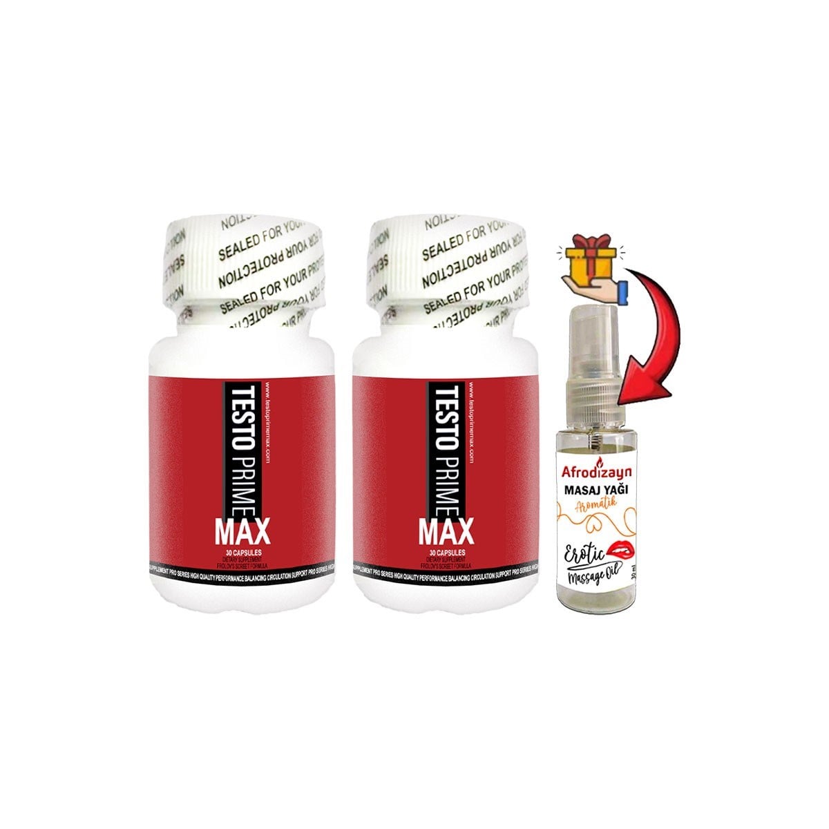 TestoPrime 2 Kutu Erkeklere Özel 30 lu Destek + Afrodizayn Masaj Yağı 30 ml