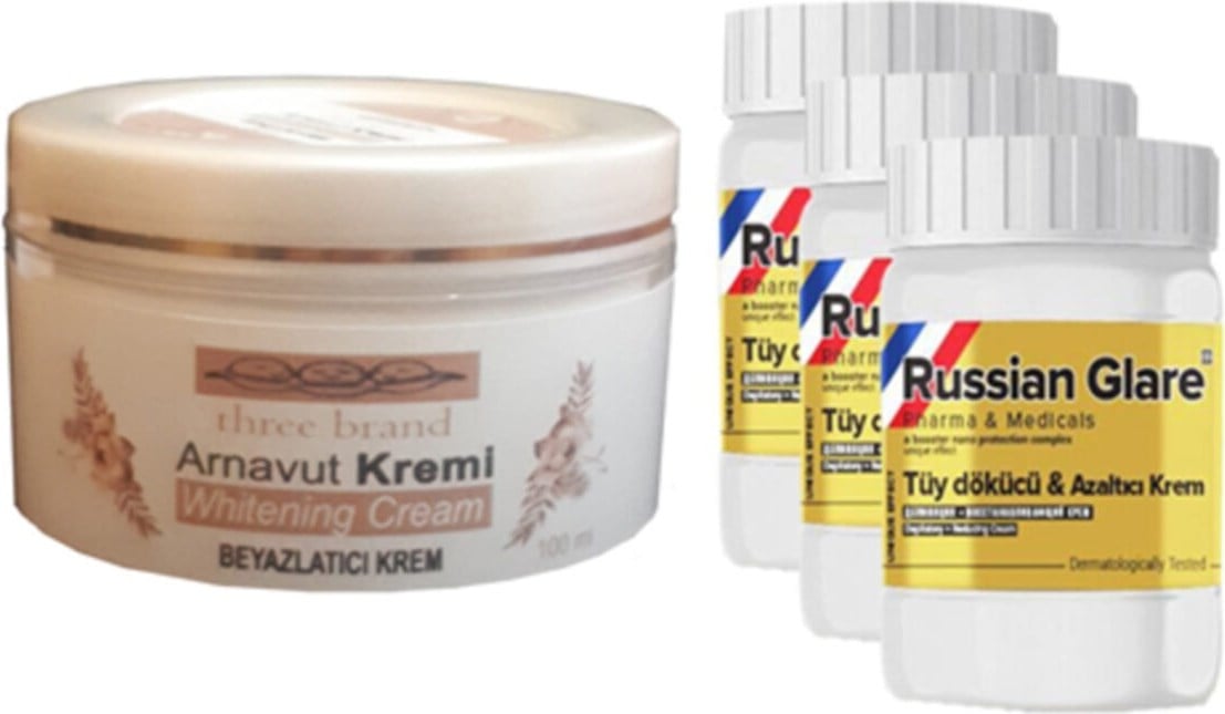 Three Brand 100 ml Arnavut Aklık Kremi 1 Ad + Russıan Glare Tüy Dökücü Azaltıcı Merhem 50 ml 3 Ad