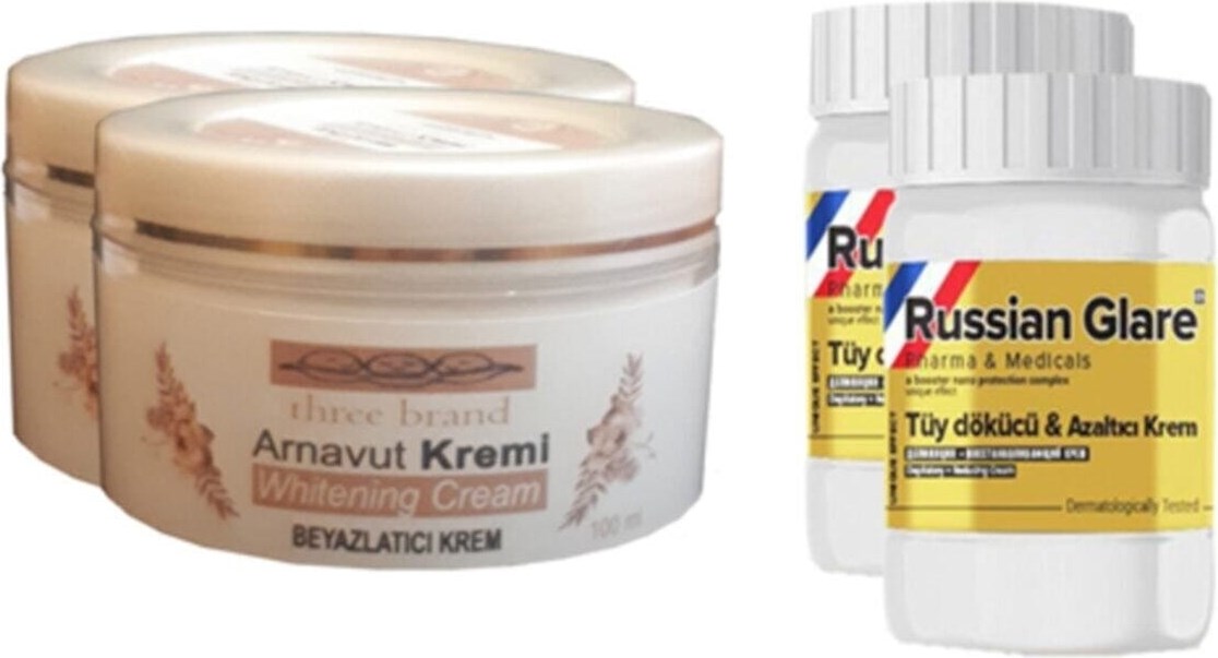 Three Brand 100 ml Arnavut Aklık Kremi 2 Ad + Russıan Glare Tüy Dökücü Azaltıcı Merhem 50 ml 2 Ad