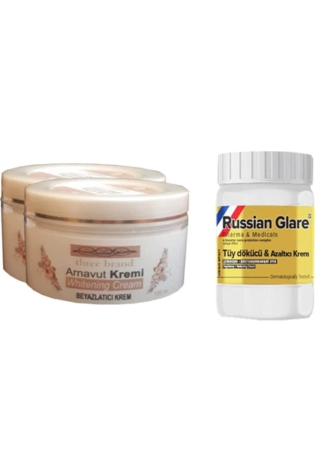 Three Brand 100 ml Arnavut Aklık Kremi 2 Ad + Russıan Glare Tüy Dökücü Azaltıcı Merhem 50ML 1 Ad