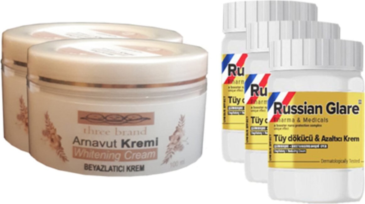 Three Brand 100 ml Arnavut Aklık Kremi 2 Ad + Russıan Glare Tüy Dökücü Azaltıcı Merhem 50 ml 3 Ad