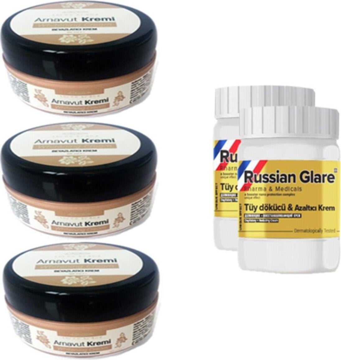 Three Brand 50 ml Arnavut Aklık Kremi 2 Ad + Russıan Glare Tüy Dökücü Azaltıcı Merhem 50 ml 3 Ad