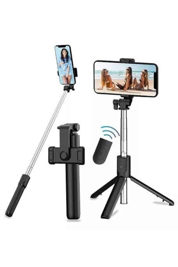 Tripod Selfie Çubuğu Bluetooth Kumandalı Kablosuz Led Işıklı