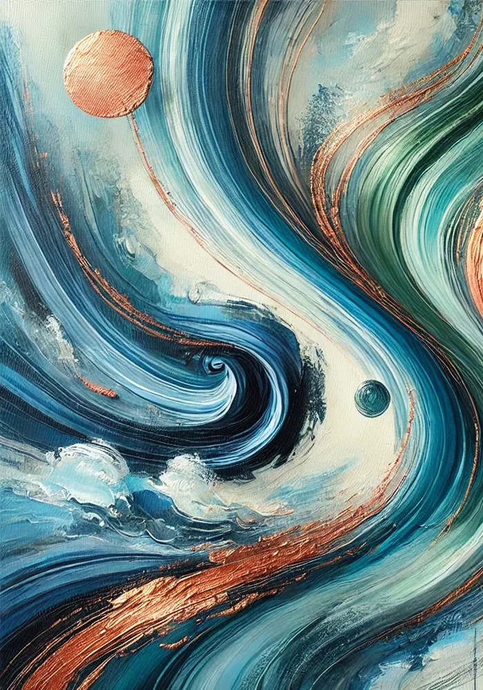 Turuncu Yeşil Mavi Soyut Kanvas Tablo 70x100cm