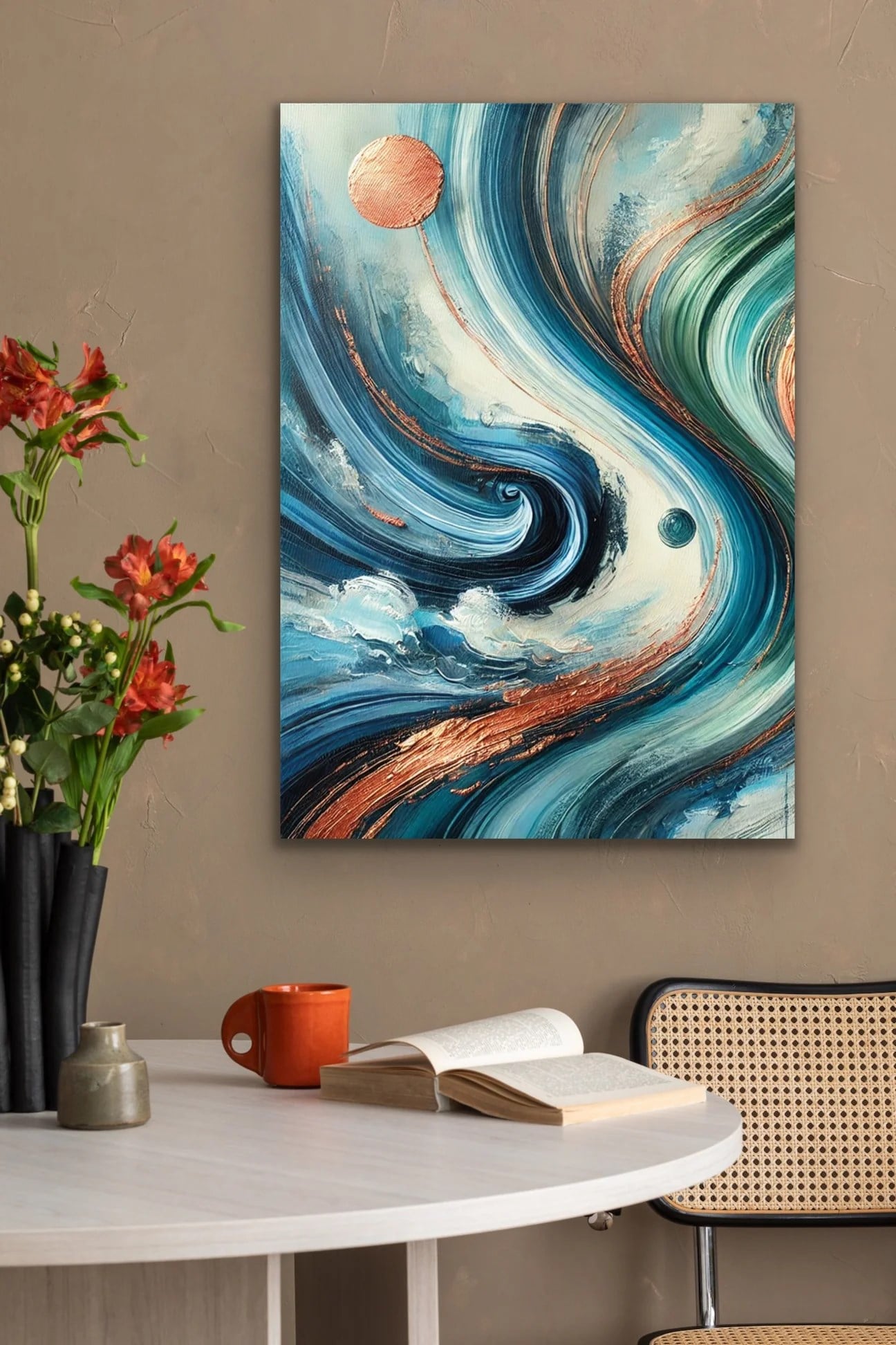 Turuncu Yeşil Mavi Soyut Kanvas Tablo 70x100cm