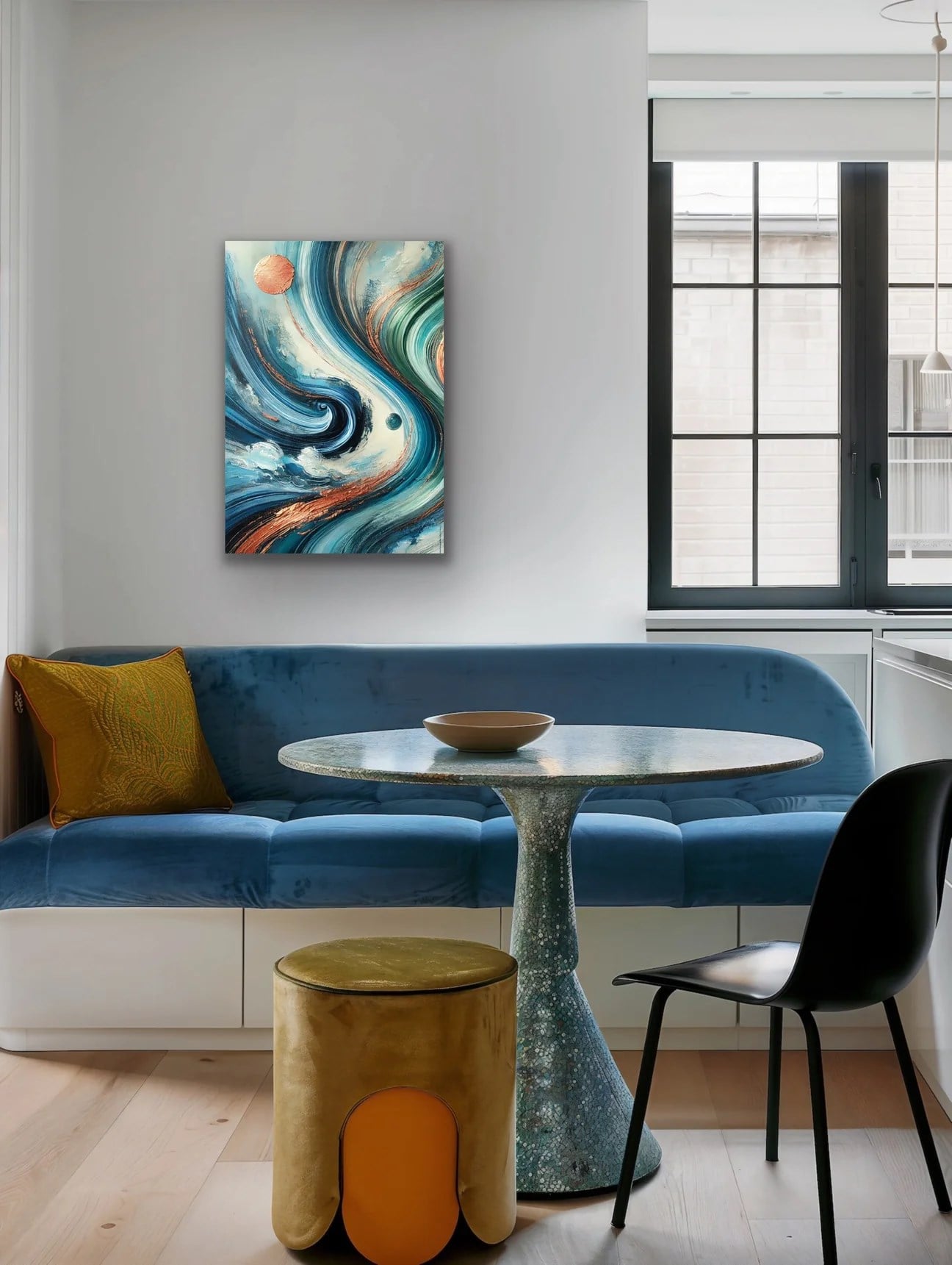 Turuncu Yeşil Mavi Soyut Kanvas Tablo 70x100cm