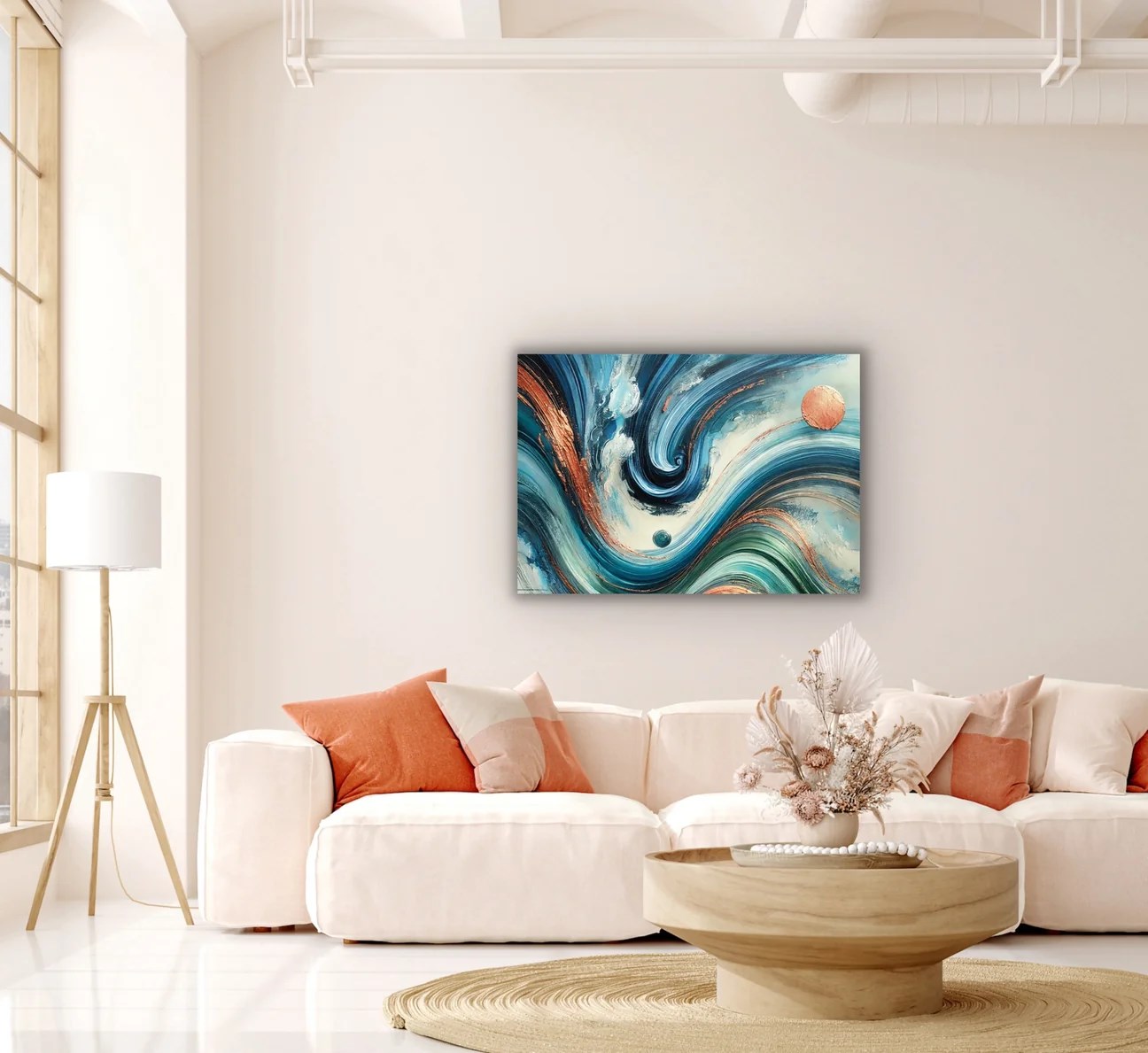 Turuncu Yeşil Mavi Soyut Kanvas Tablo 70x100cm