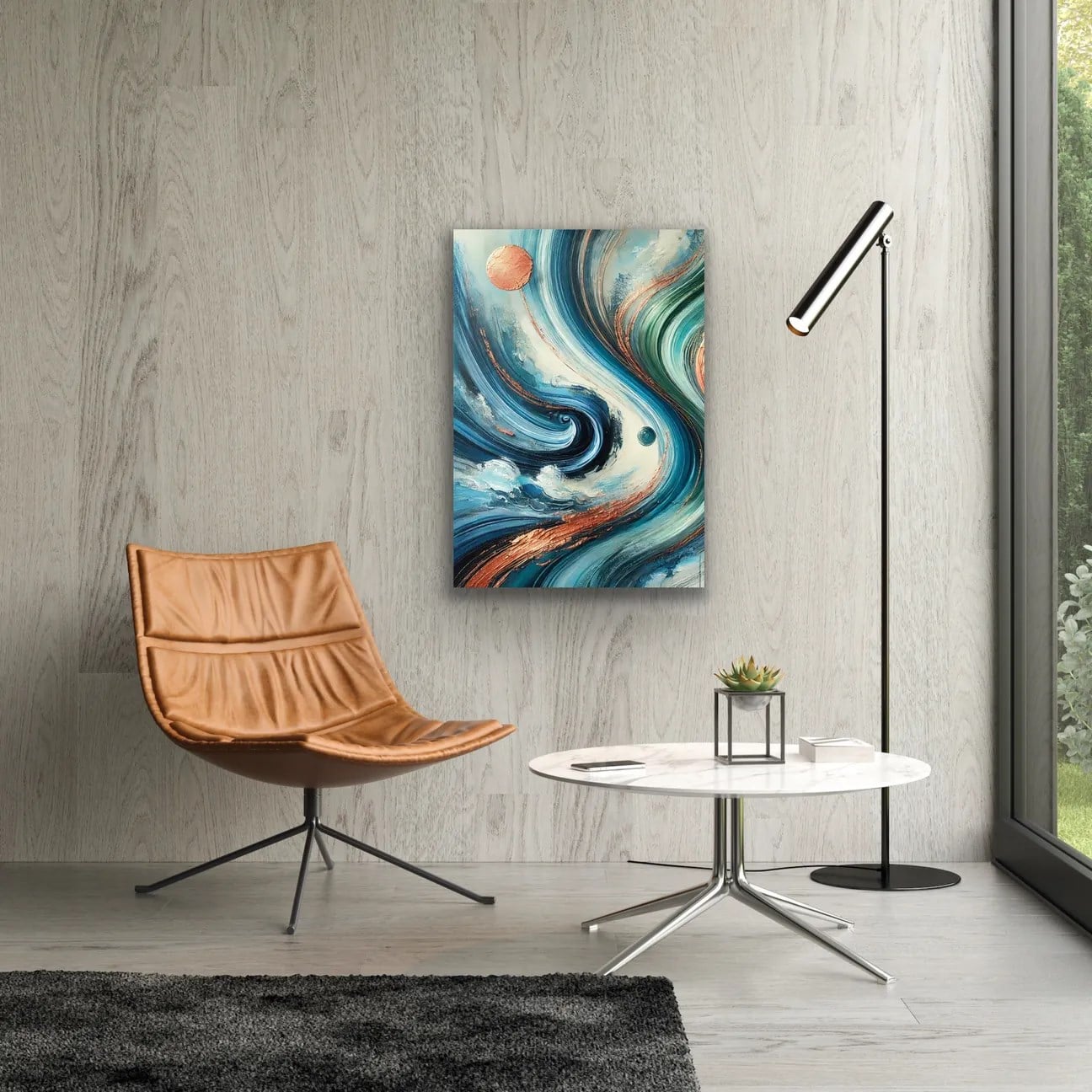 Turuncu Yeşil Mavi Soyut Kanvas Tablo 70x100cm