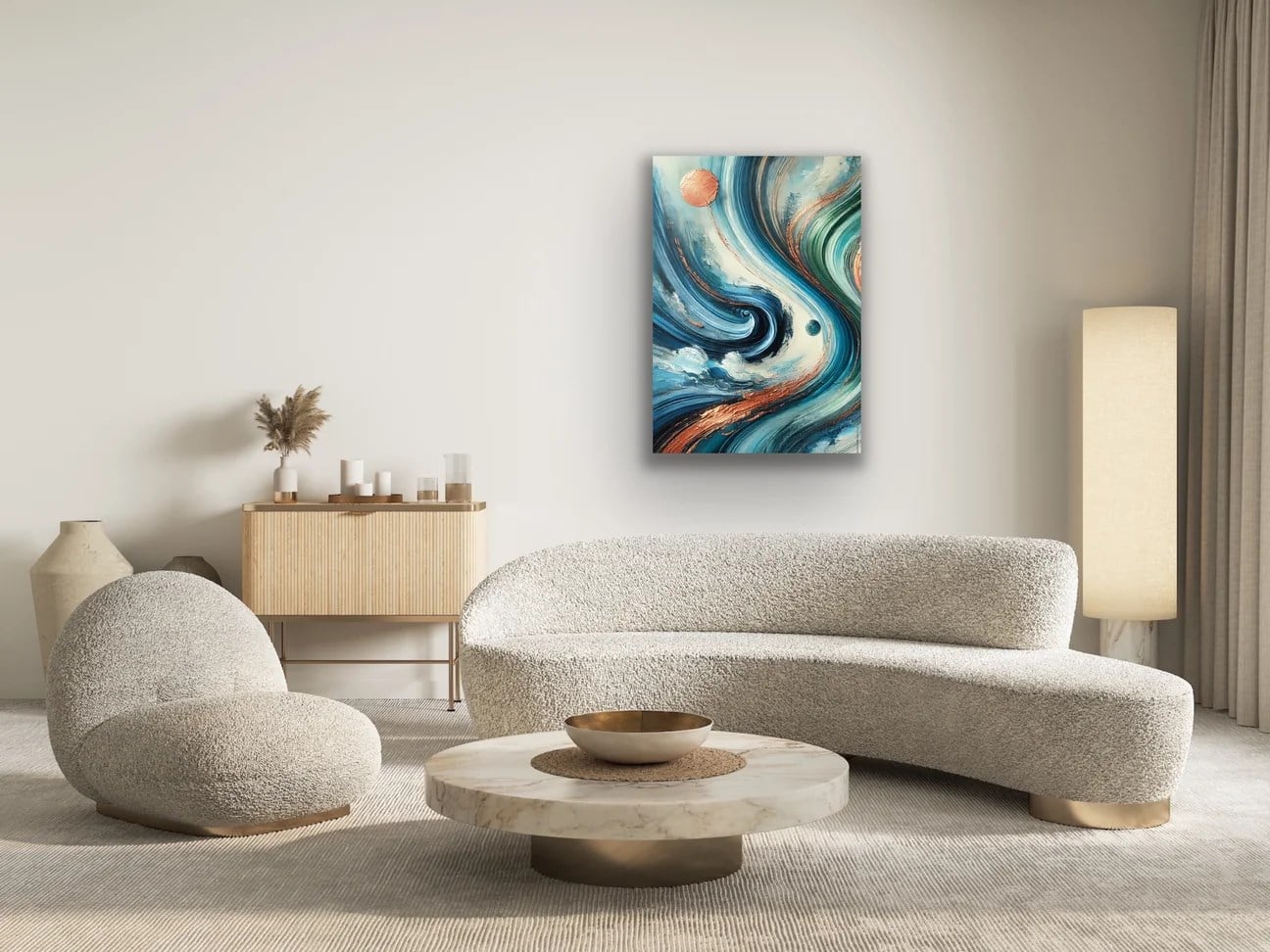Turuncu Yeşil Mavi Soyut Kanvas Tablo 70x100cm