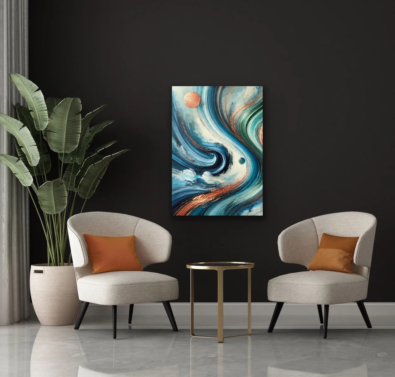 Turuncu Yeşil Mavi Soyut Kanvas Tablo 70x100cm