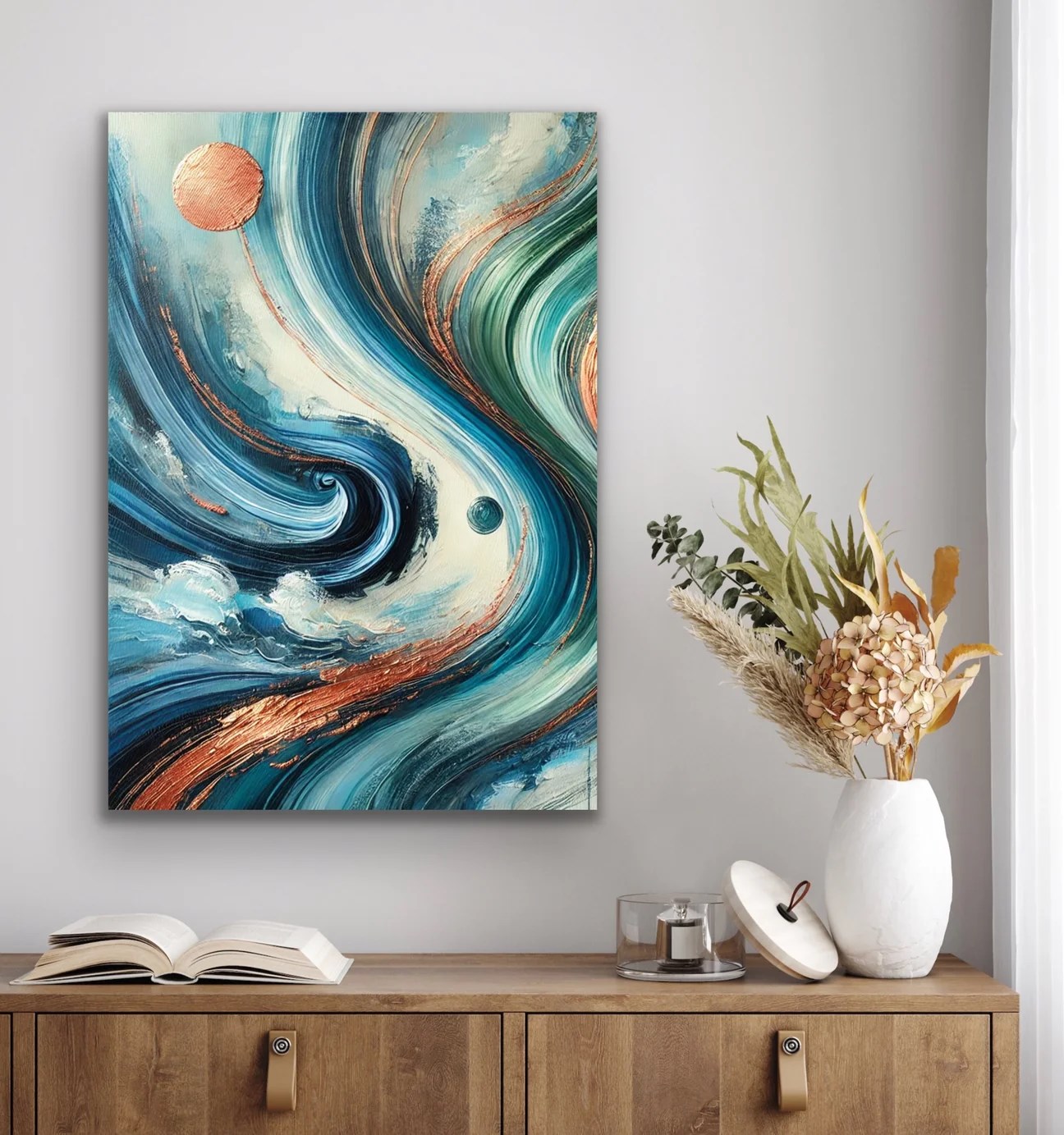 Turuncu Yeşil Mavi Soyut Kanvas Tablo 70x100cm