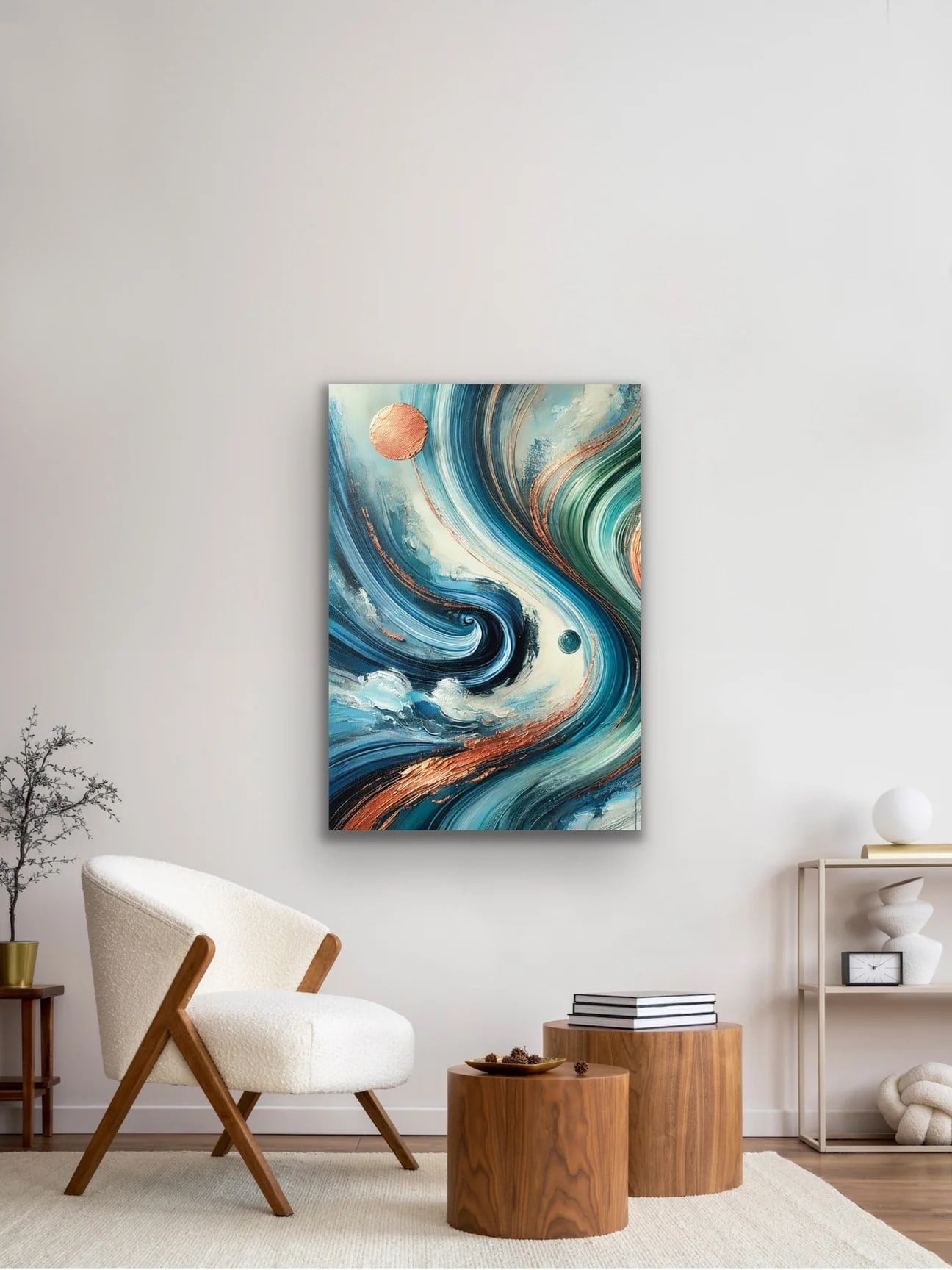 Turuncu Yeşil Mavi Soyut Kanvas Tablo 70x100cm