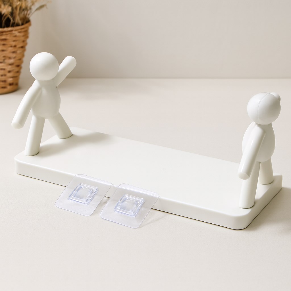 Tutacaklı Yapışkanlı Plastik Etejer Raf 13.5x33 cm Beyaz - 50li