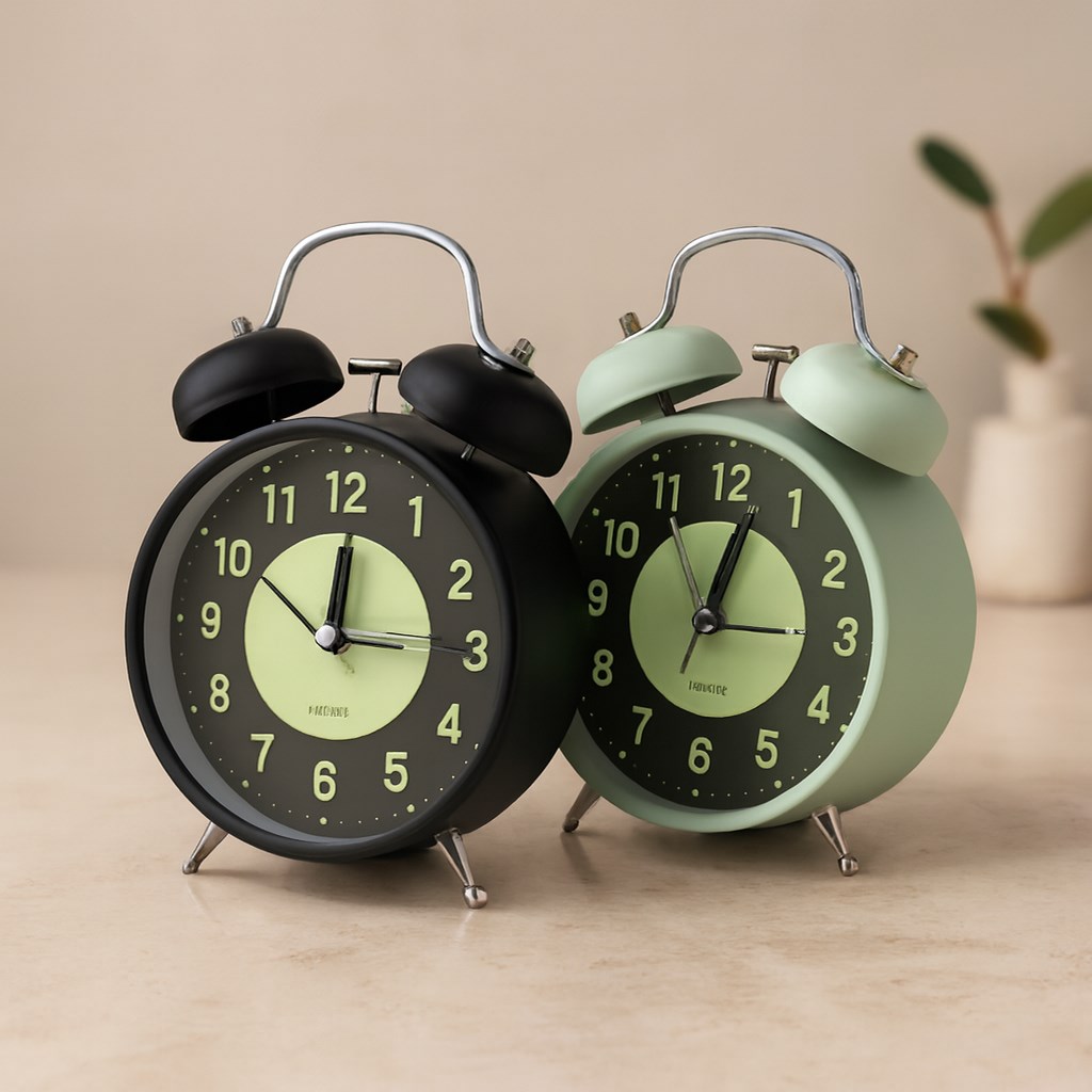 Twin Bell Metal Masa Çalar Saat 11 cm ? Pilli, Işıklı, Fosforlu