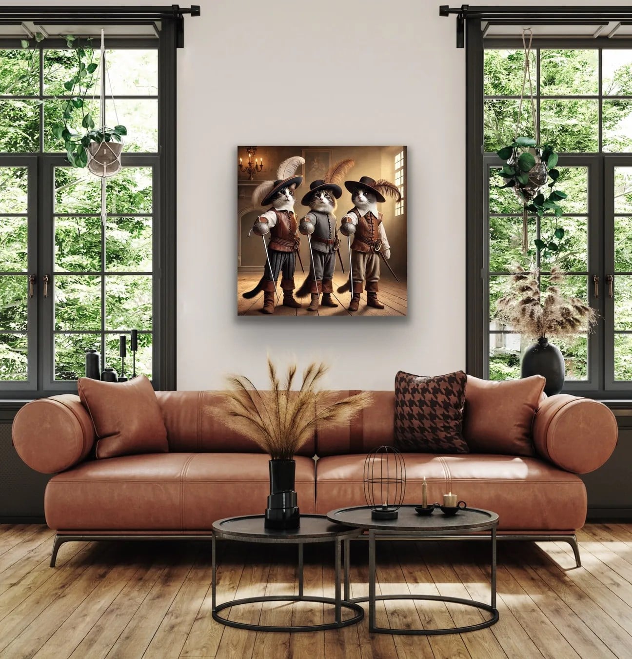 Üç Silahşör Kedi Kanvas Tablo 90x90cm