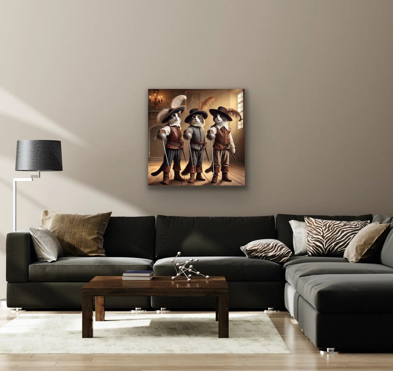 Üç Silahşör Kedi Kanvas Tablo 90x90cm