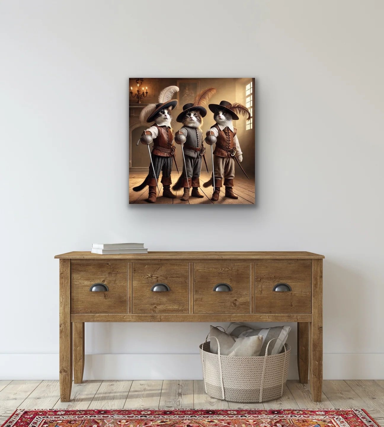 Üç Silahşör Kedi Kanvas Tablo 90x90cm