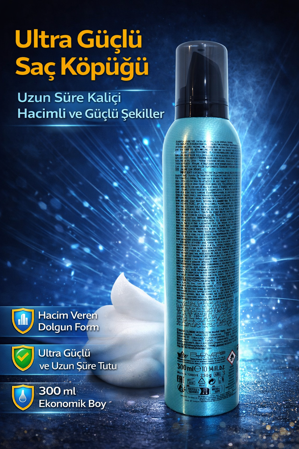 Ultra Güçlü Saç Köpüğü 300 ml Volüm Artırıcı Uzun Süre Kalıcı Hair Mousse