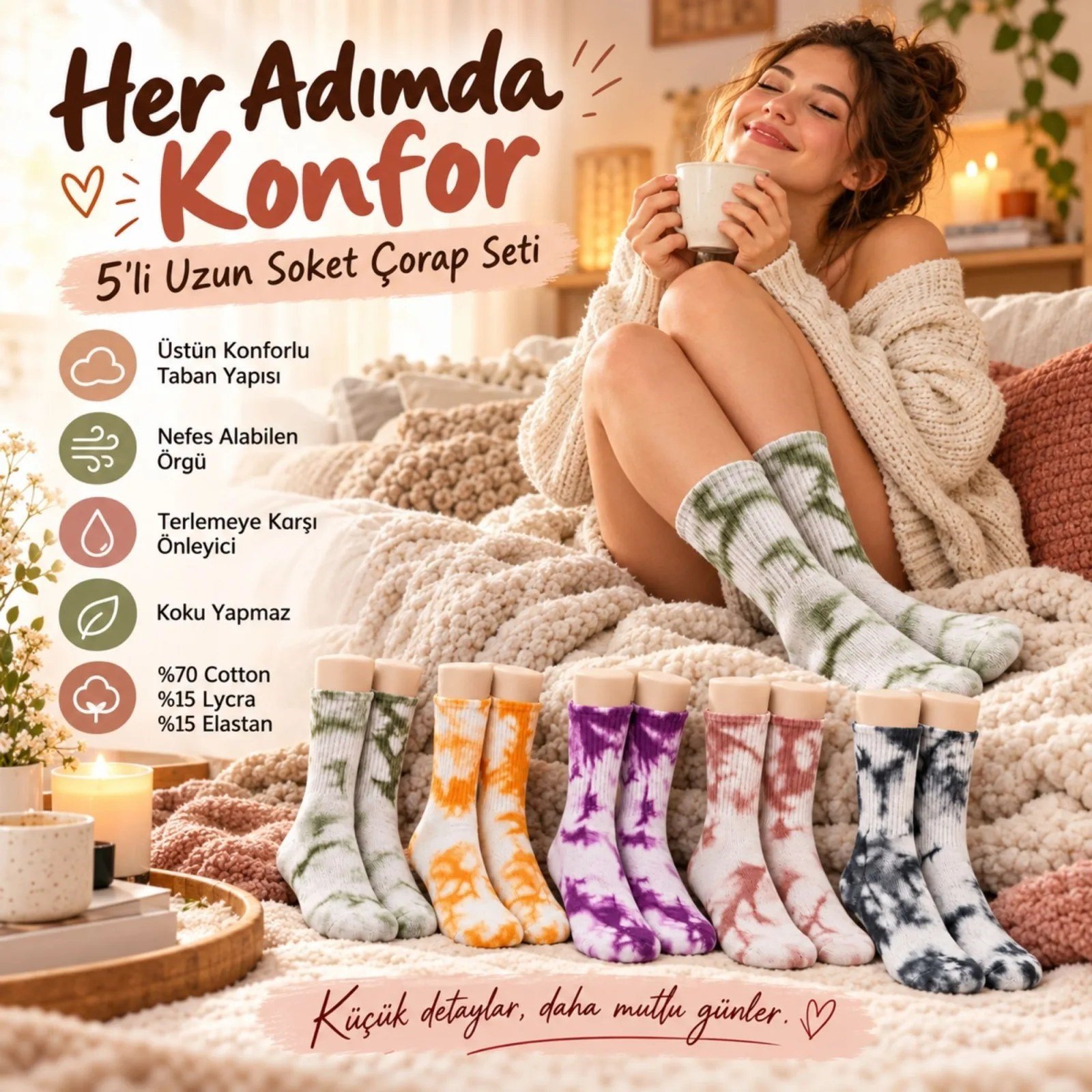 Unisex Batik Desenli Çorap 10'lu Set Renkli Pamuklu Uzun Soket Dikişsiz Nefes Alan Günlük Spor Çorabı